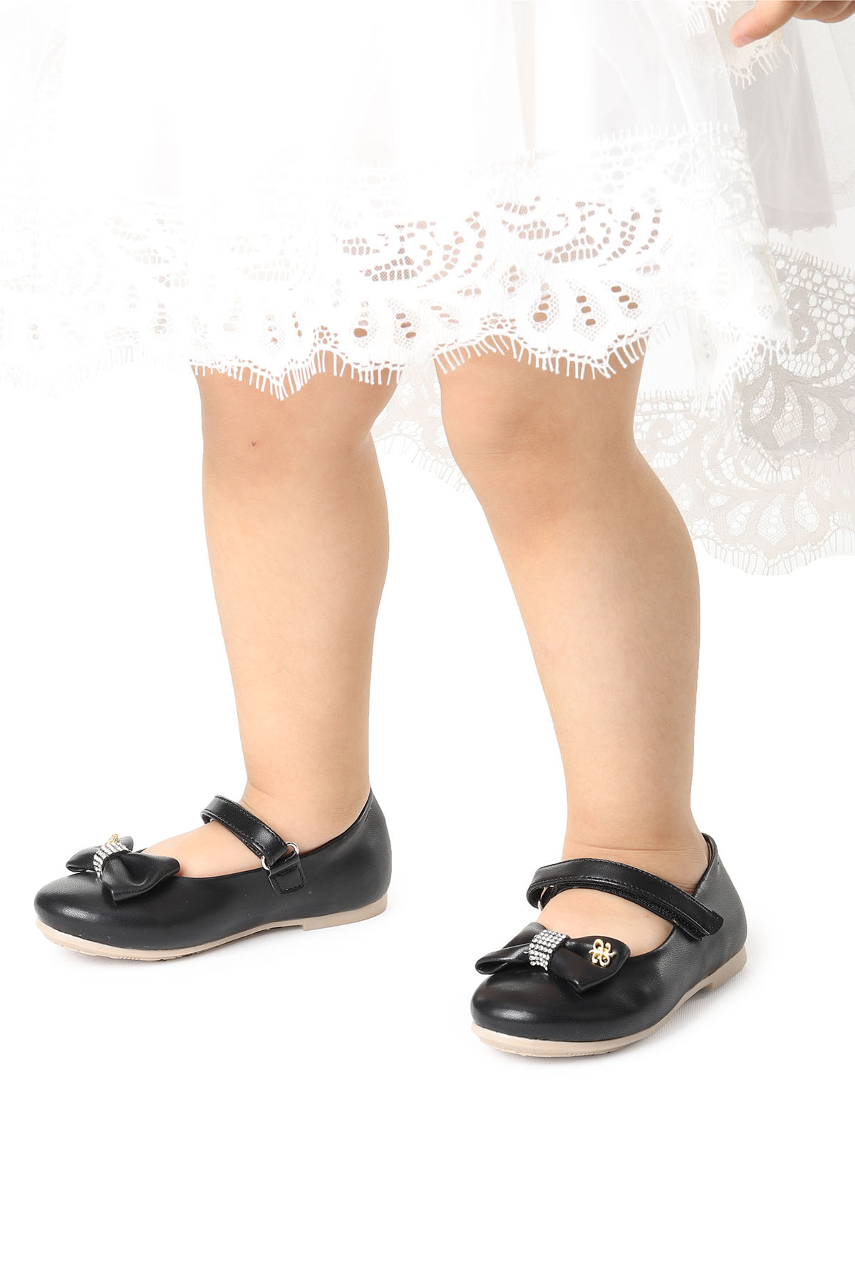 Withbow Cilt Cırtlı Fiyonklu Kız Çocuk Babet Ayakkabı Siyah - Görsel 4