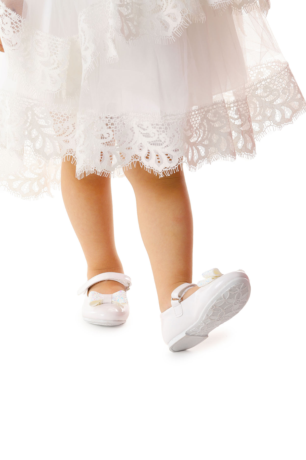 Babe Rugan Cırtlı Fiyonklu Kız Çocuk Babet Ayakkabı Beyaz - Görsel 4
