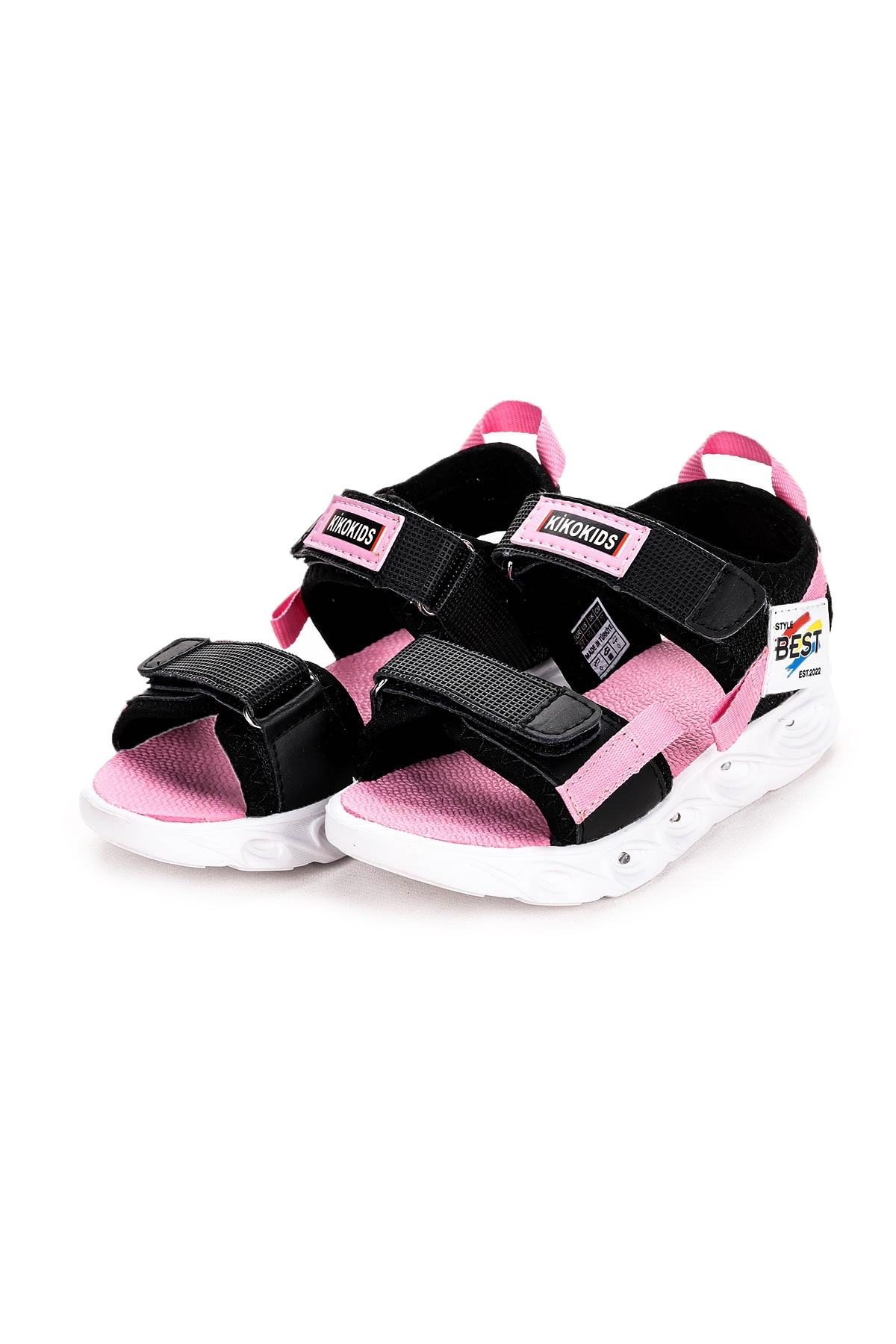 100 Işıklı Kız Çocuk Cırtlı Sandalet Ayakkabı 100 Siyah - Pembe - Görsel 4