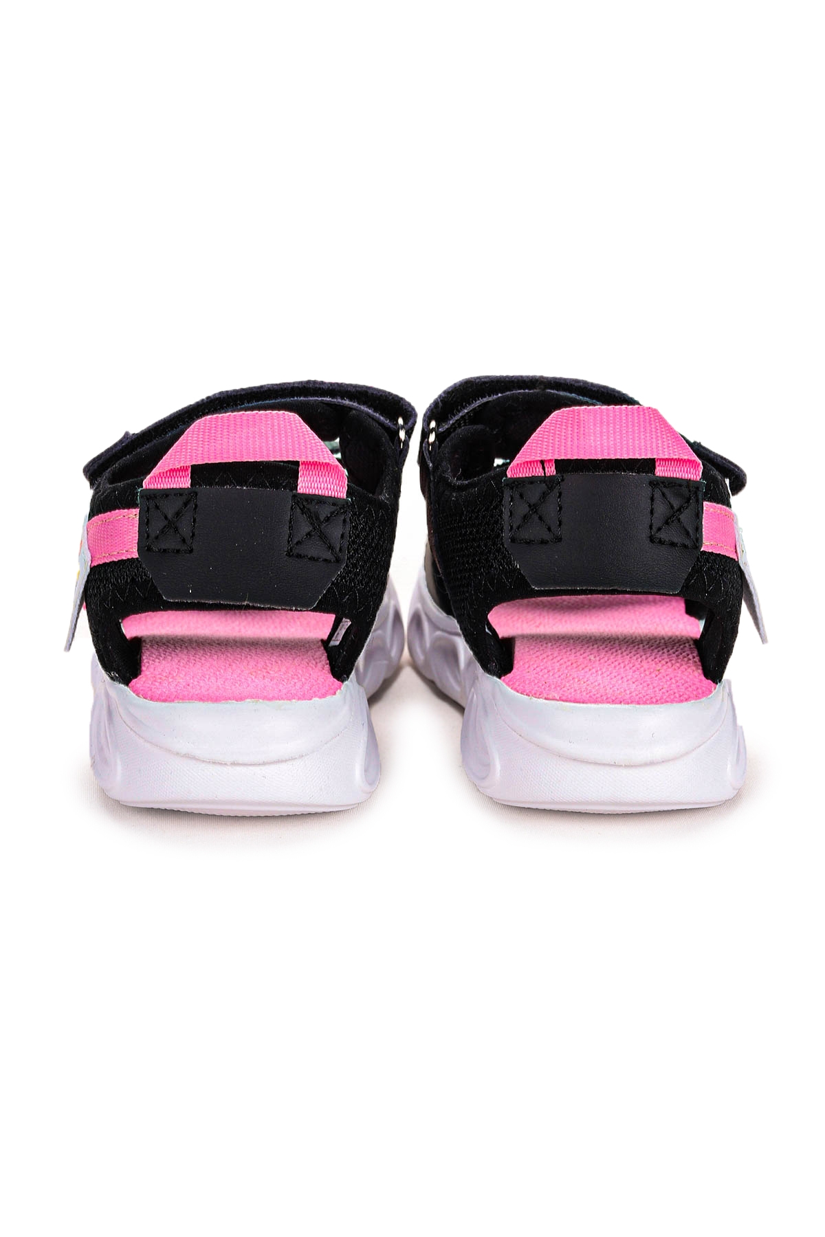 100 Işıklı Kız Çocuk Cırtlı Sandalet Ayakkabı 100 Siyah - Pembe - Görsel 5