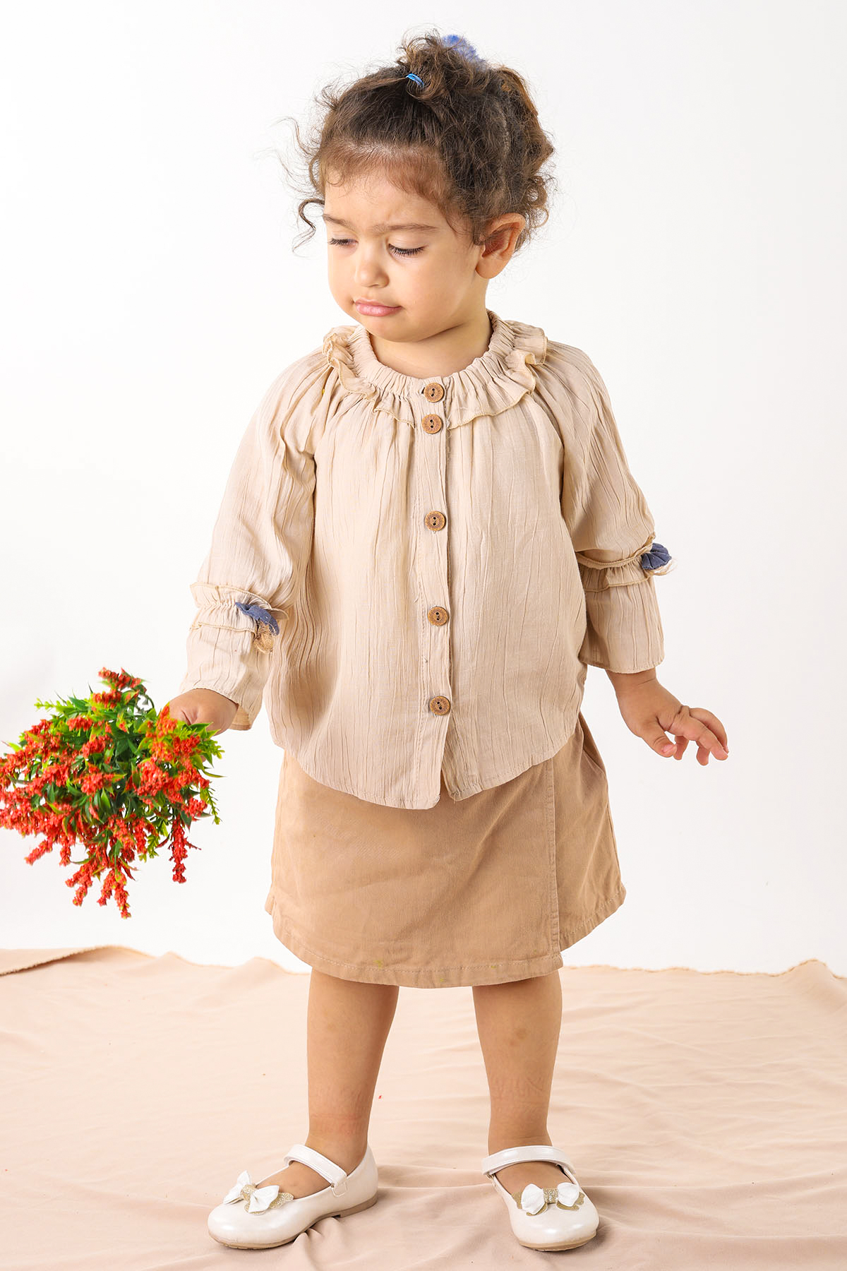 Taşlı Cırtlı Kız Çocuk Fiyonklu Babet Ayakkabı Ege 204 Cilt Sedef - Görsel 5