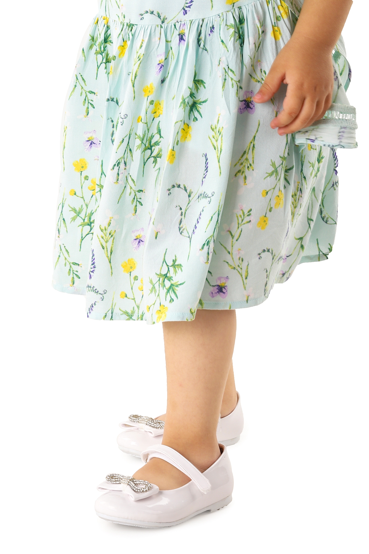 Bowtie Papyon Taşlı Cırtlı Kız Çocuk Babet Ayakkabı Beyaz - Görsel 3