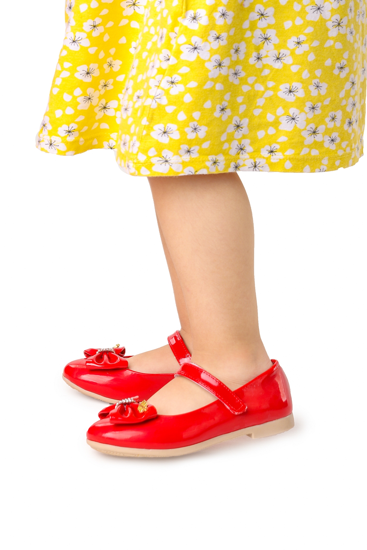 Withbow Rugan Cırtlı Fiyonklu Kız Çocuk Babet Ayakkabı Kırmızı - Görsel 3