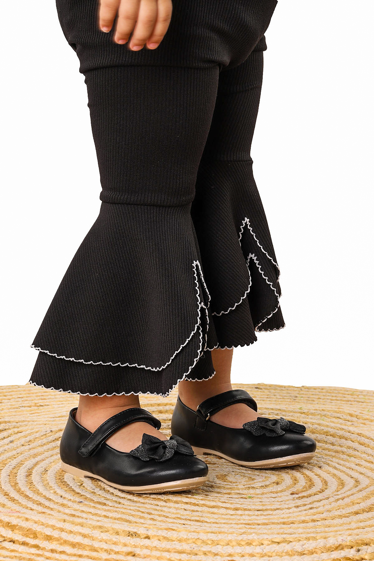 Taşlı Cırtlı Kız Çocuk Fiyonklu Babet Ayakkabı Ege 204 Cilt Siyah - Görsel 3