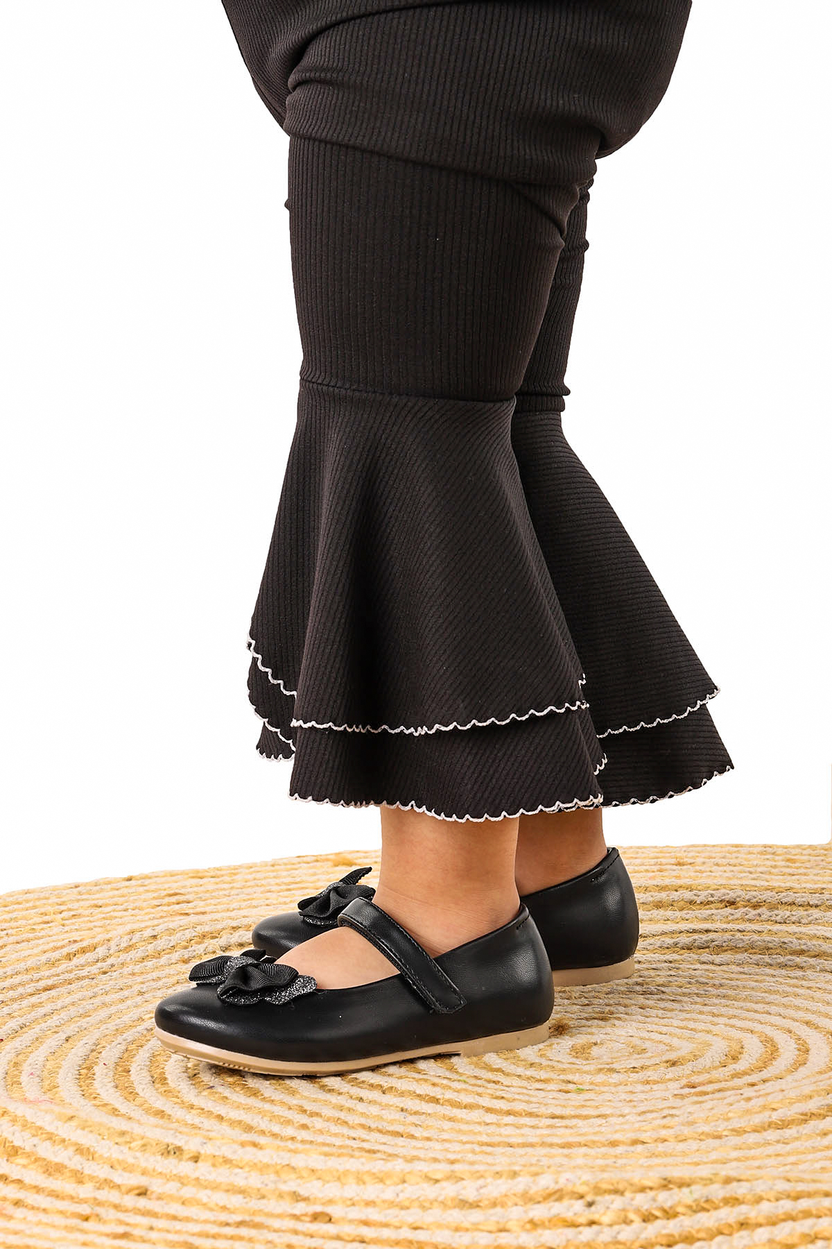 Taşlı Cırtlı Kız Çocuk Fiyonklu Babet Ayakkabı Ege 204 Cilt Siyah - Görsel 4