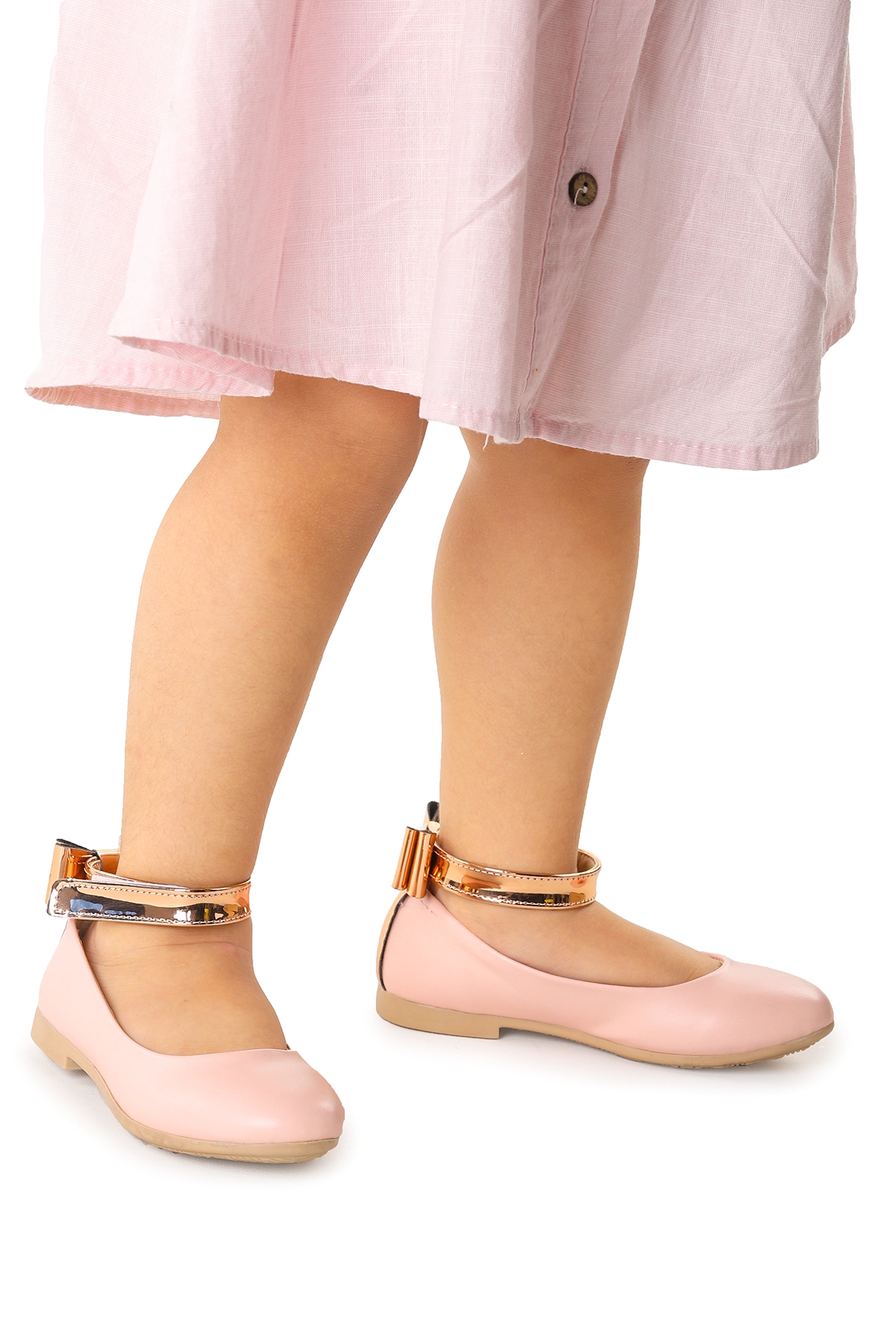 Ankle Cilt Cırtlı Kız Çocuk Fiyonklu Babet Ayakkabı Bilekten Bağlamalı Pudra - Görsel 3