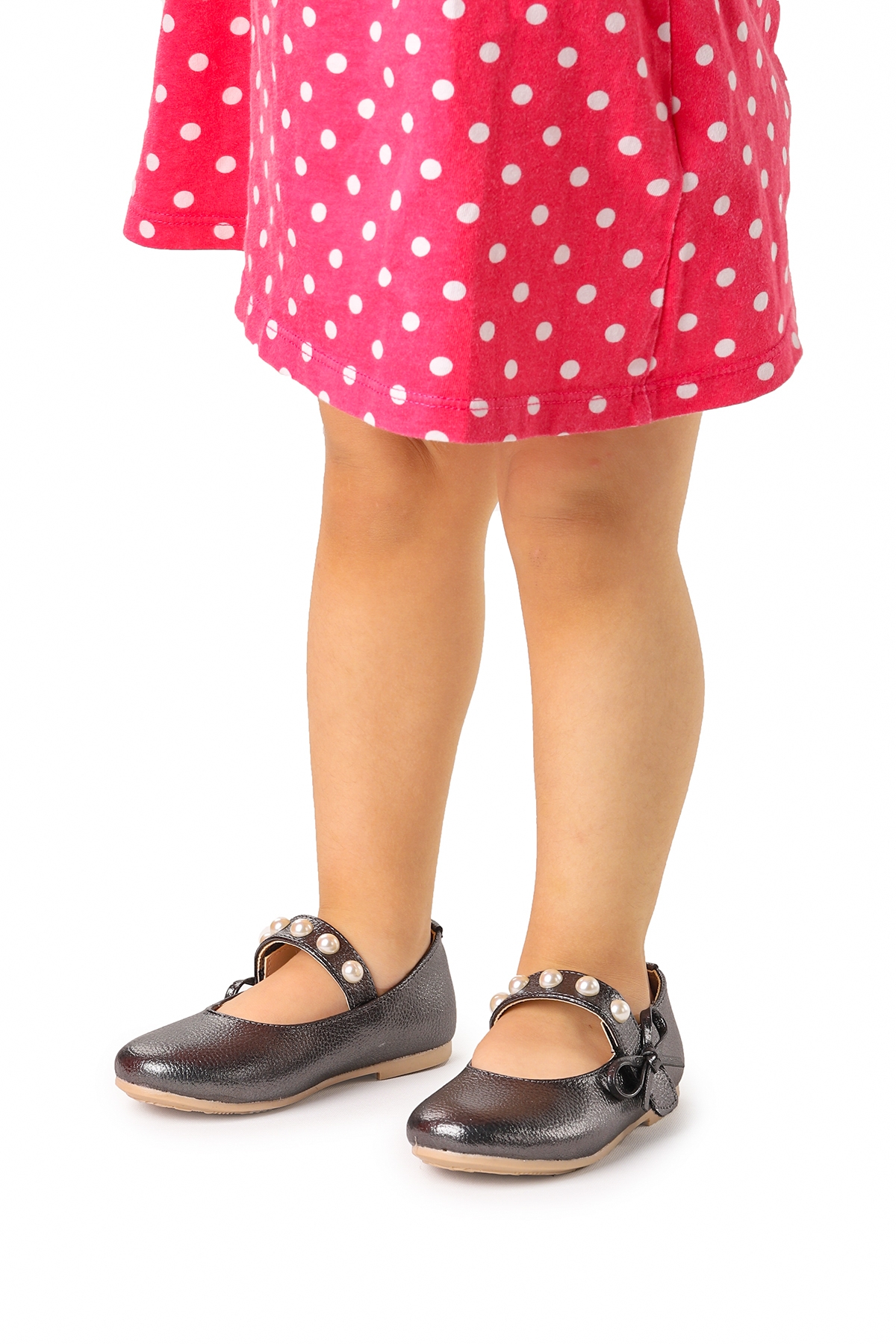 Bareti Vakko İncili Günlük Cırtlı Kız Çocuk Babet Ayakkabı Platin - Görsel 3