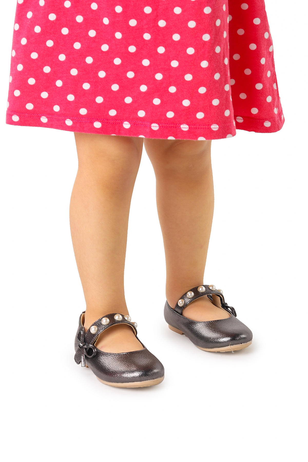 Bareti Vakko İncili Günlük Cırtlı Kız Çocuk Babet Ayakkabı Platin - Görsel 4