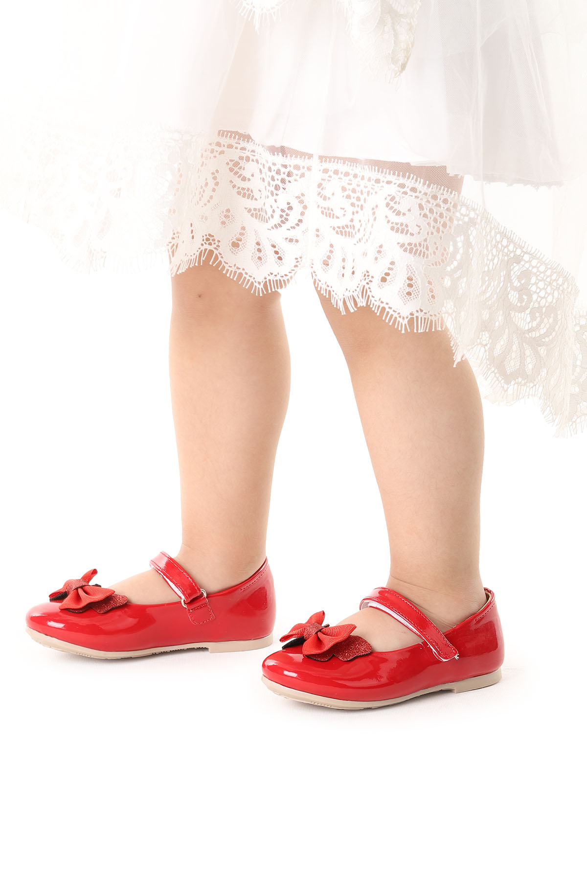 Taşlı Cırtlı Kız Çocuk Fiyonklu Babet Ayakkabı Ege 204 Rugan Kırmızı - Görsel 2