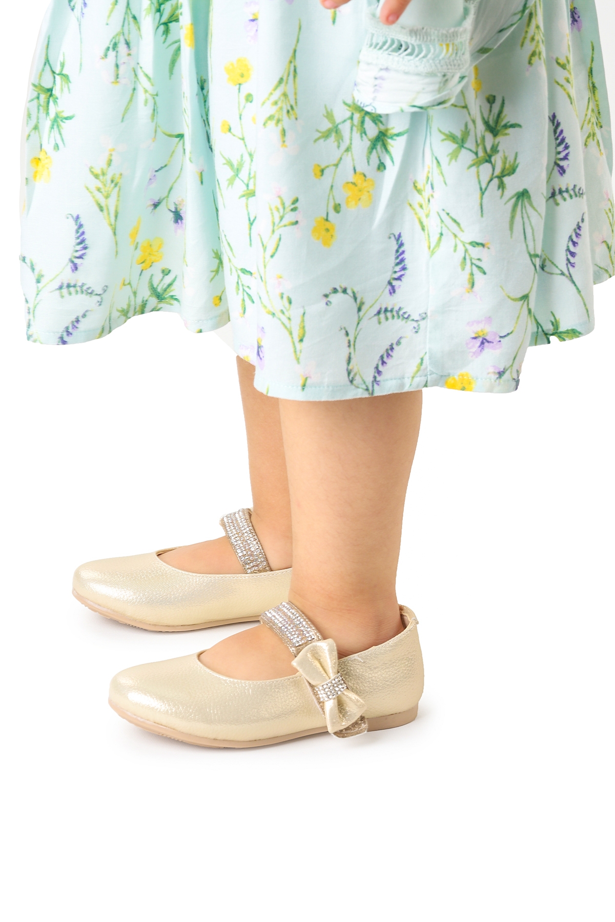 Bareti Vakko İncili Günlük Cırtlı Kız Çocuk Babet Ayakkabı Altın - Görsel 3