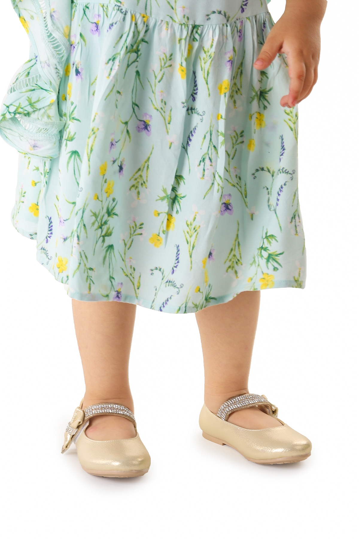 Bareti Vakko İncili Günlük Cırtlı Kız Çocuk Babet Ayakkabı Altın - Görsel 5