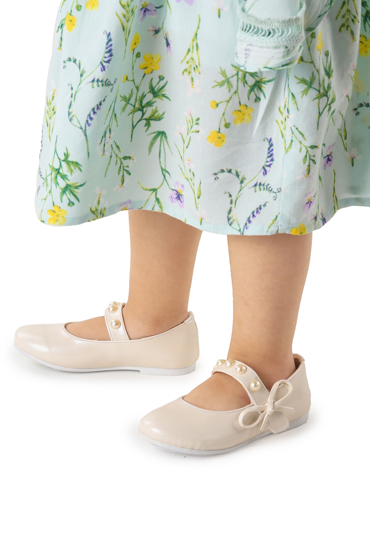 Bareti Cilt İncili Günlük Cırtlı Kız Çocuk Babet Ayakkabı Sedef - Görsel 4