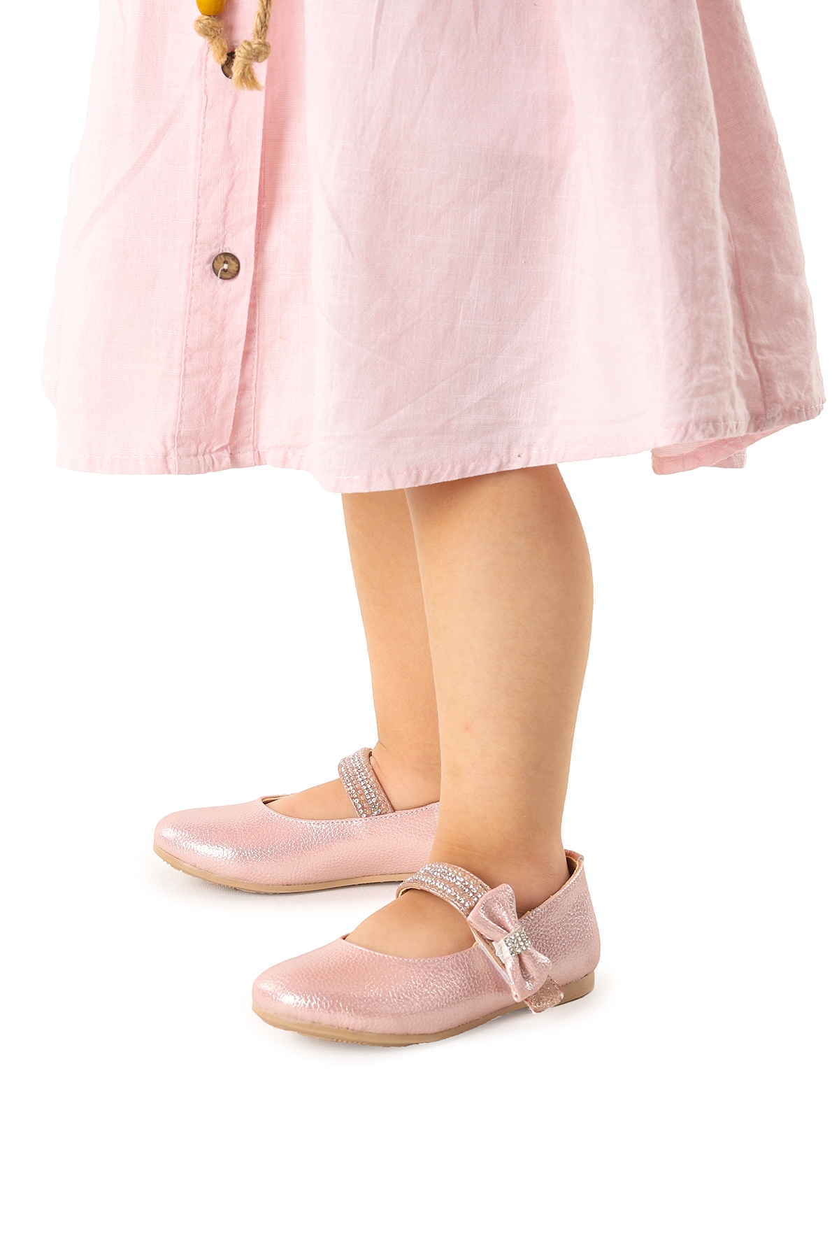 Cerry Vakko Cırtlı Kız Çocuk Taşlı Babet Ayakkabı Pudra - Görsel 3