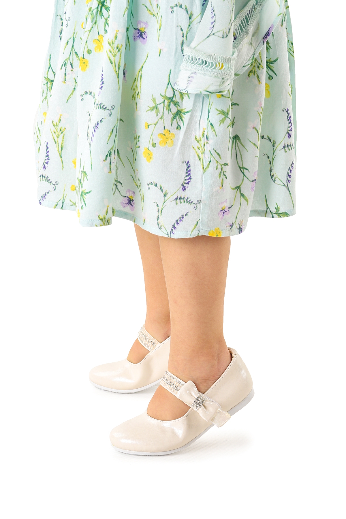 Cerry Cilt Cırtlı Kız Çocuk Taşlı Babet Ayakkabı Sedef - Görsel 4