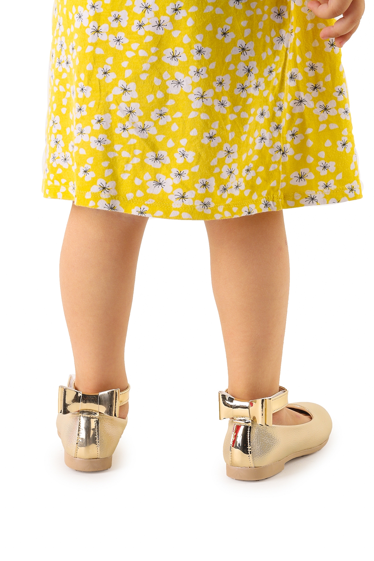 Ankle Vakko Cırtlı Kız Çocuk Fiyonklu Babet Ayakkabı Bilekten Bağlamalı Altın - Görsel 3