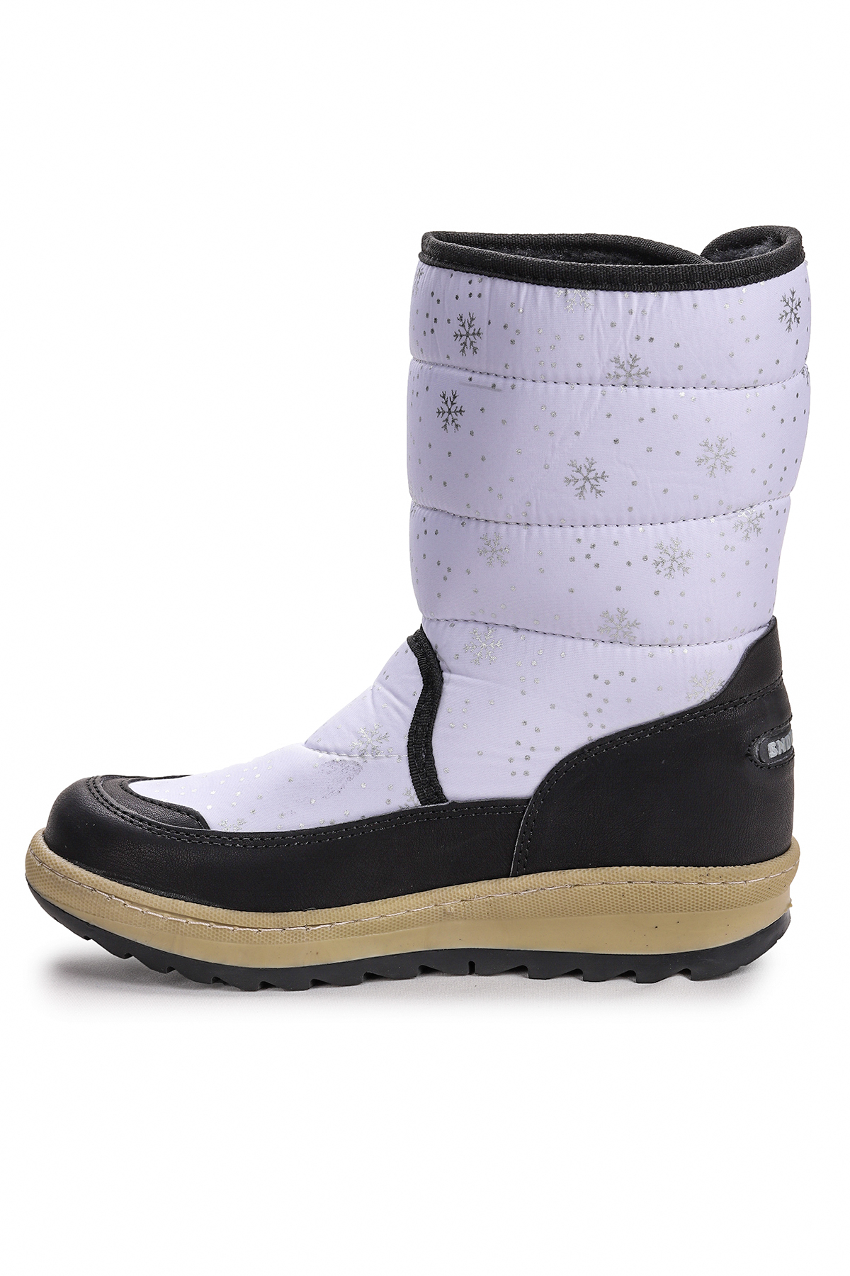 Tila Kar Desenli Cırtlı Kız Çocuk Kar Bot Ayakkabı Beyaz - Siyah - Görsel 6