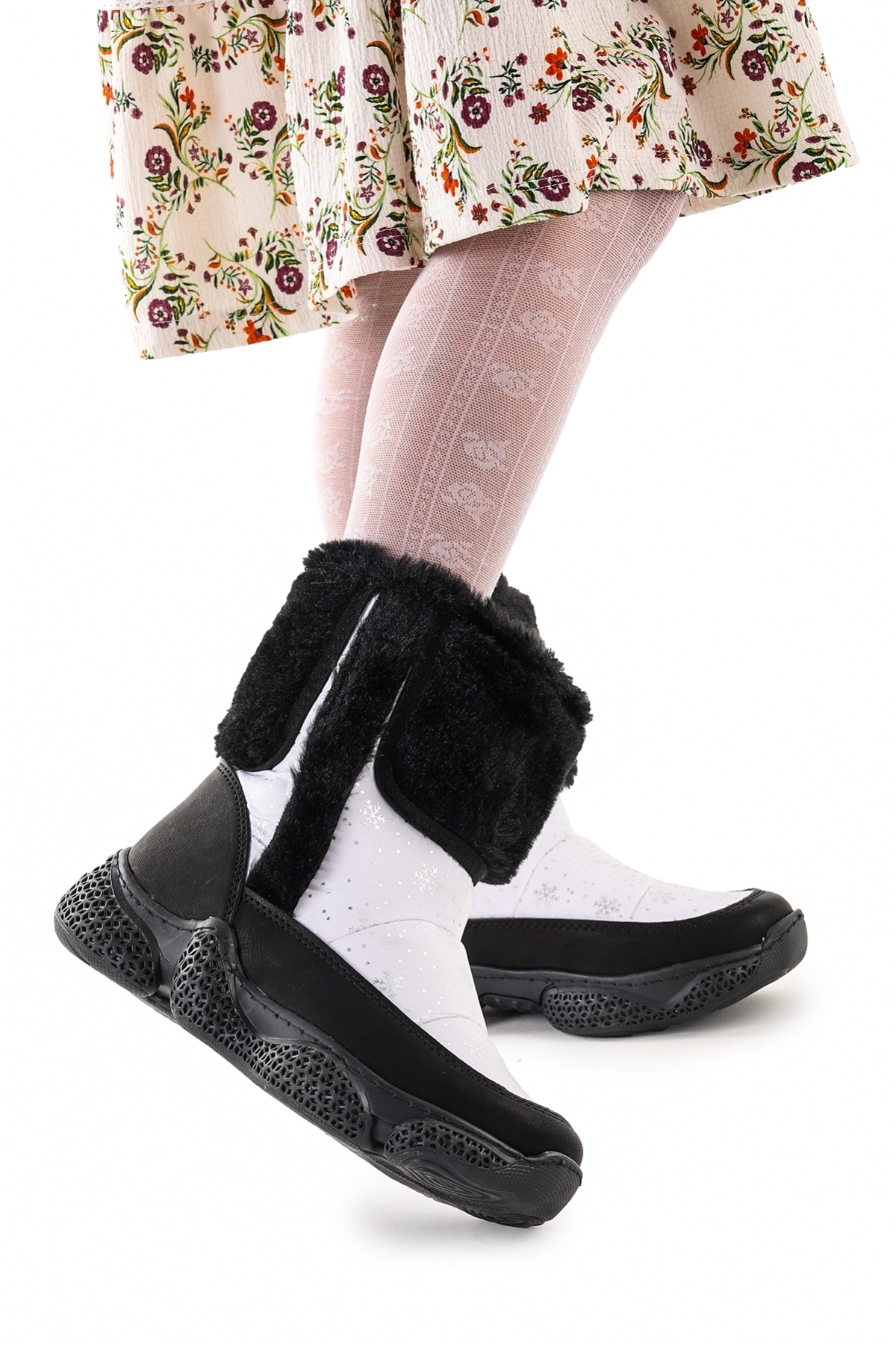 Lp Kardeşen Kız Çocuk Kar Bot Ayakkabı Beyaz - Siyah - Görsel 2