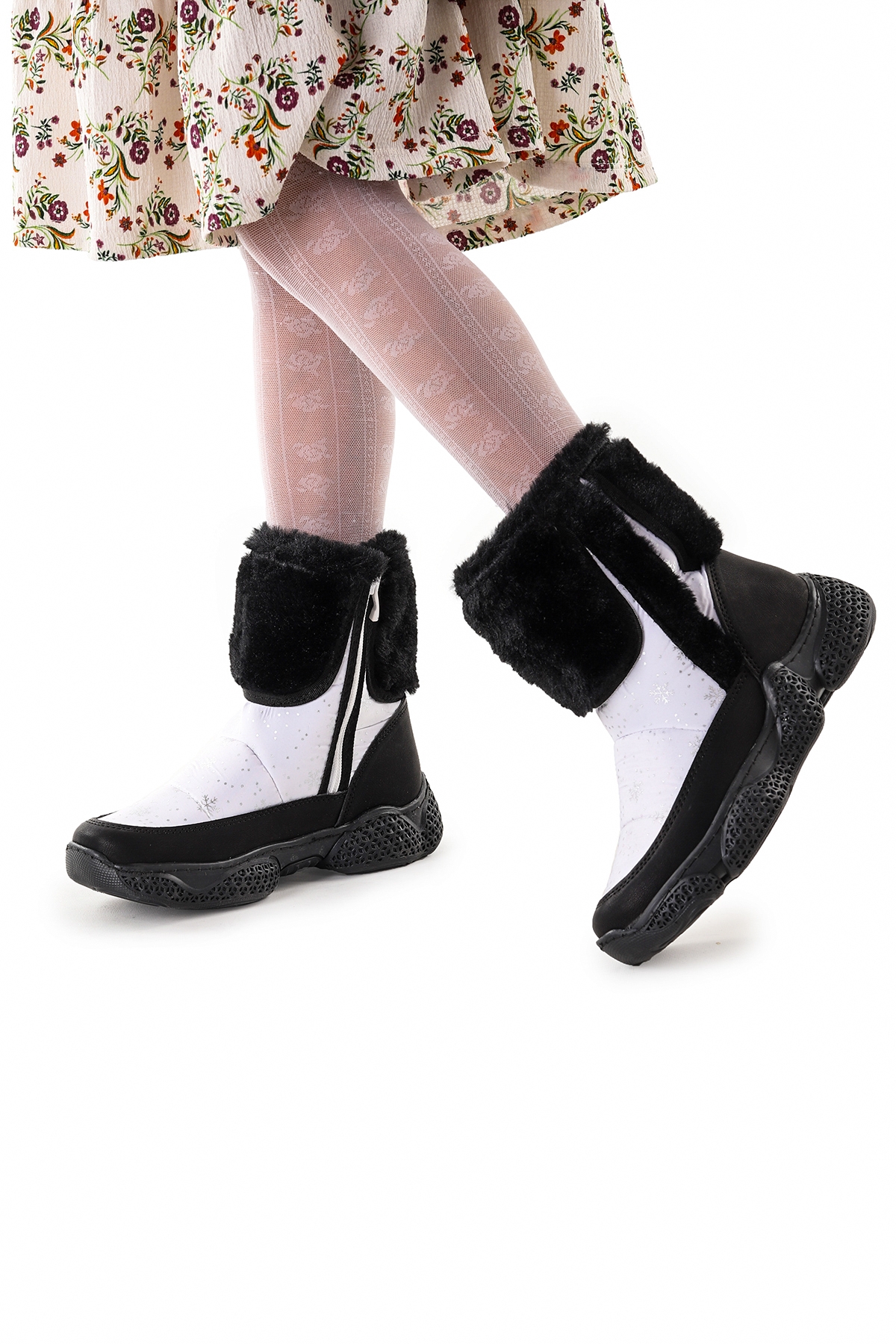 Lp Kardeşen Kız Çocuk Kar Bot Ayakkabı Beyaz - Siyah - Görsel 3