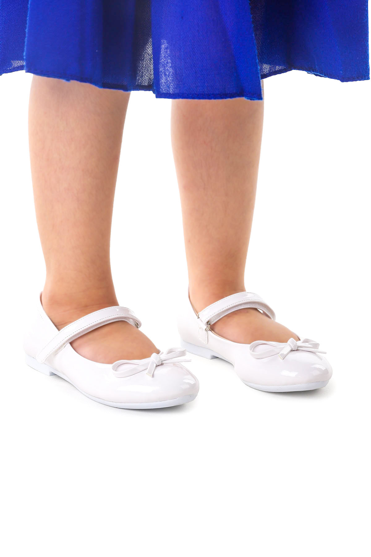 Barbe Rugan Fiyonklu Cırtlı Kız Çocuk Babet Ayakkabı Beyaz - Görsel 2