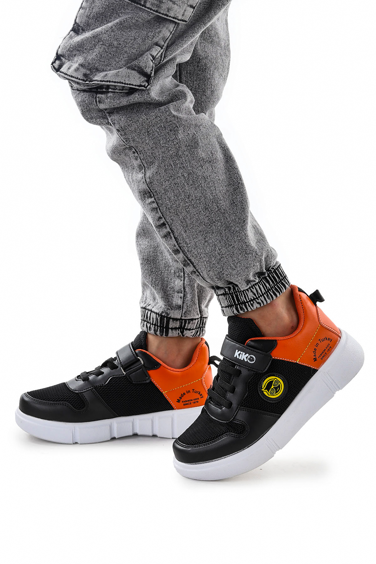Nicce Cırtlı Fileli Erkek Çocuk Spor Ayakkabı Siyah - Portakal - Görsel 3