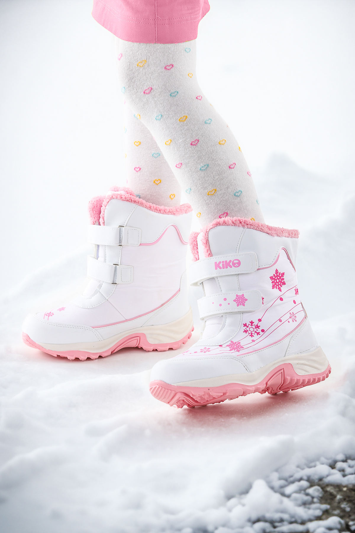 Kartanesi Cırtlı Kız Çocuk Kar Bot Soğuk Suya Dayanıklı Beyaz - Pembe - Görsel 3