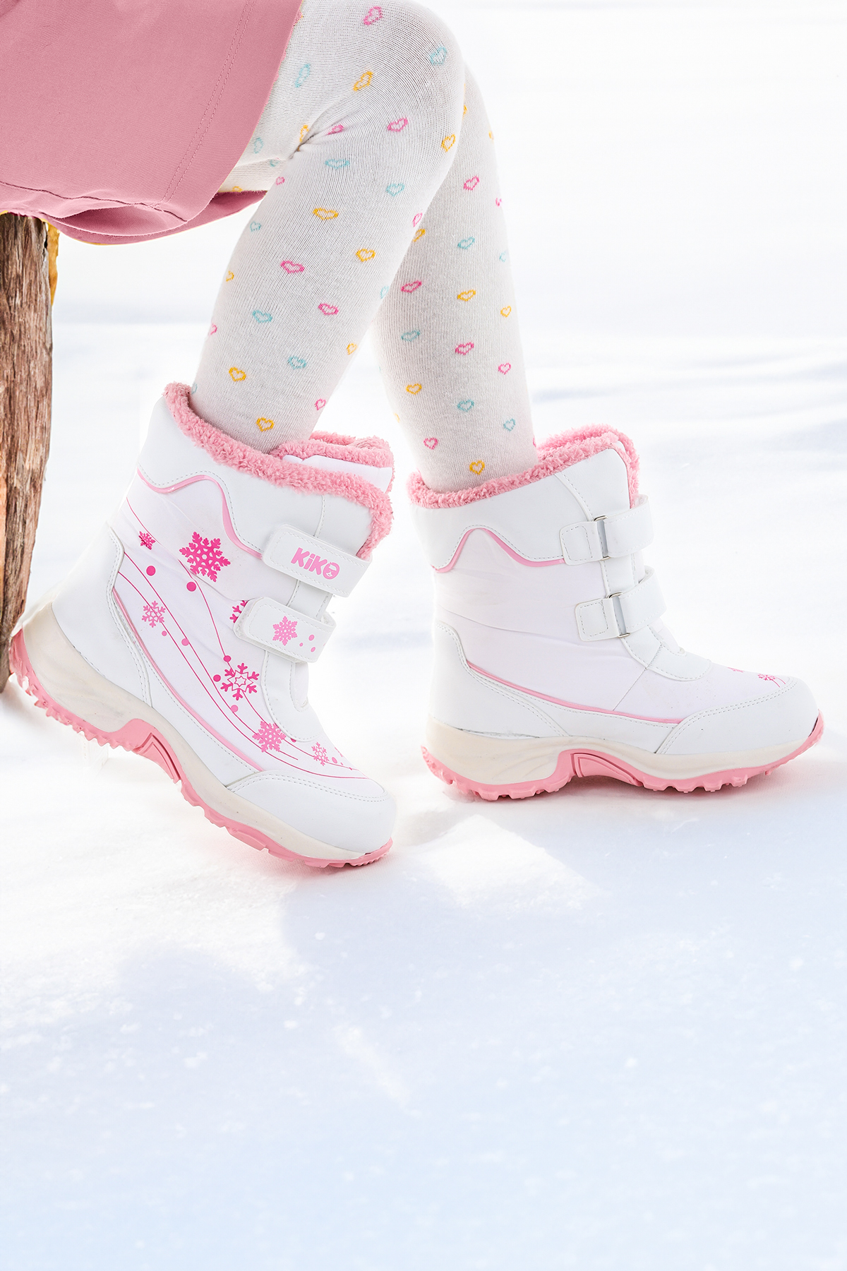 Kartanesi Cırtlı Kız Çocuk Kar Bot Soğuk Suya Dayanıklı Beyaz - Pembe - Görsel 4