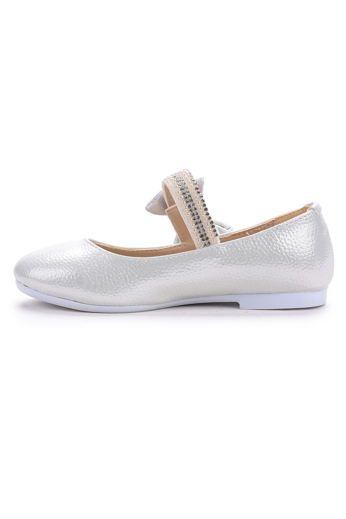 Cerry Vakko Cırtlı Kız Çocuk Taşlı Babet Ayakkabı Sedef - Görsel 3