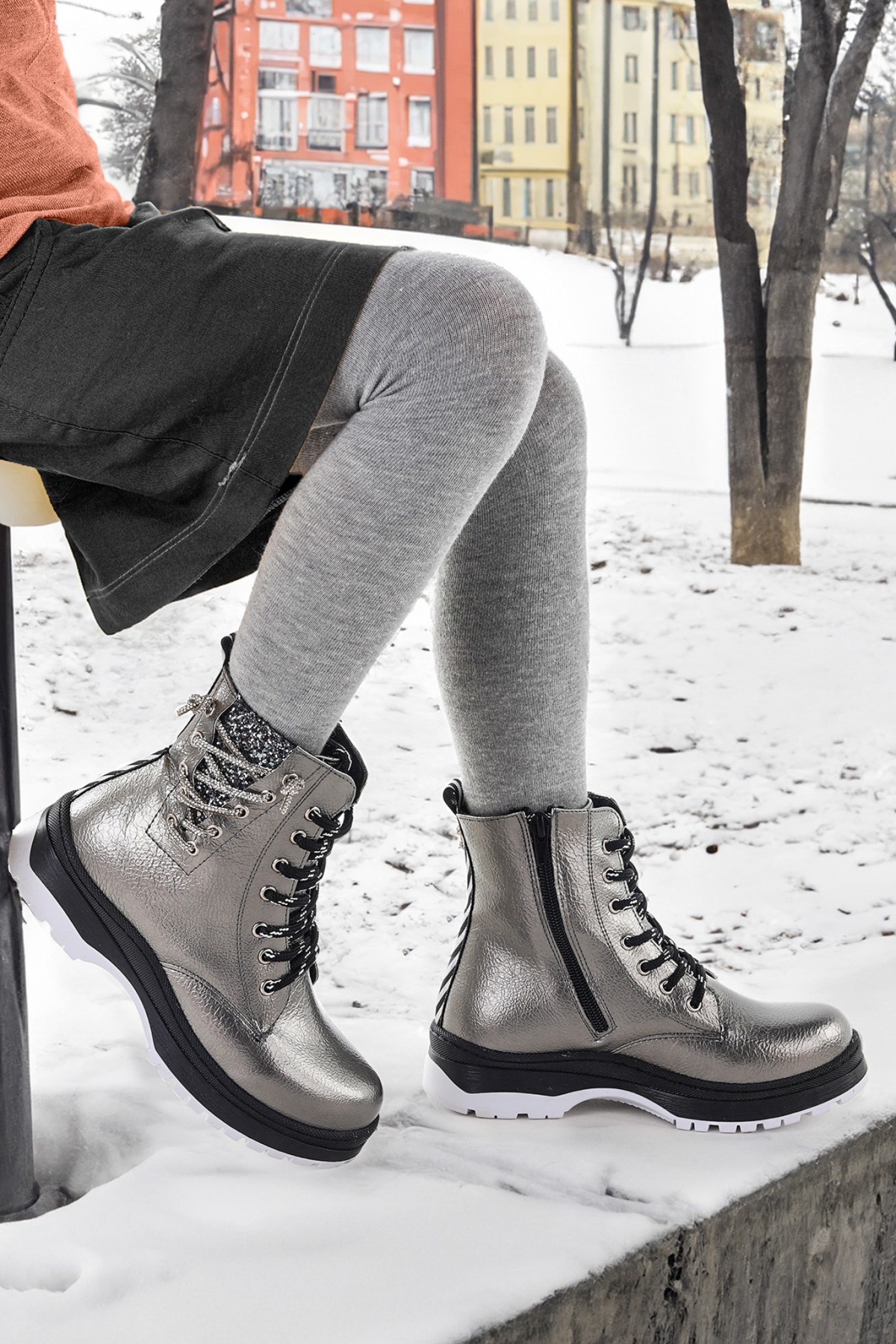 Capsule kırışık Taşlı Termo Taban Kız Çocuk Bot Platin - Görsel 4