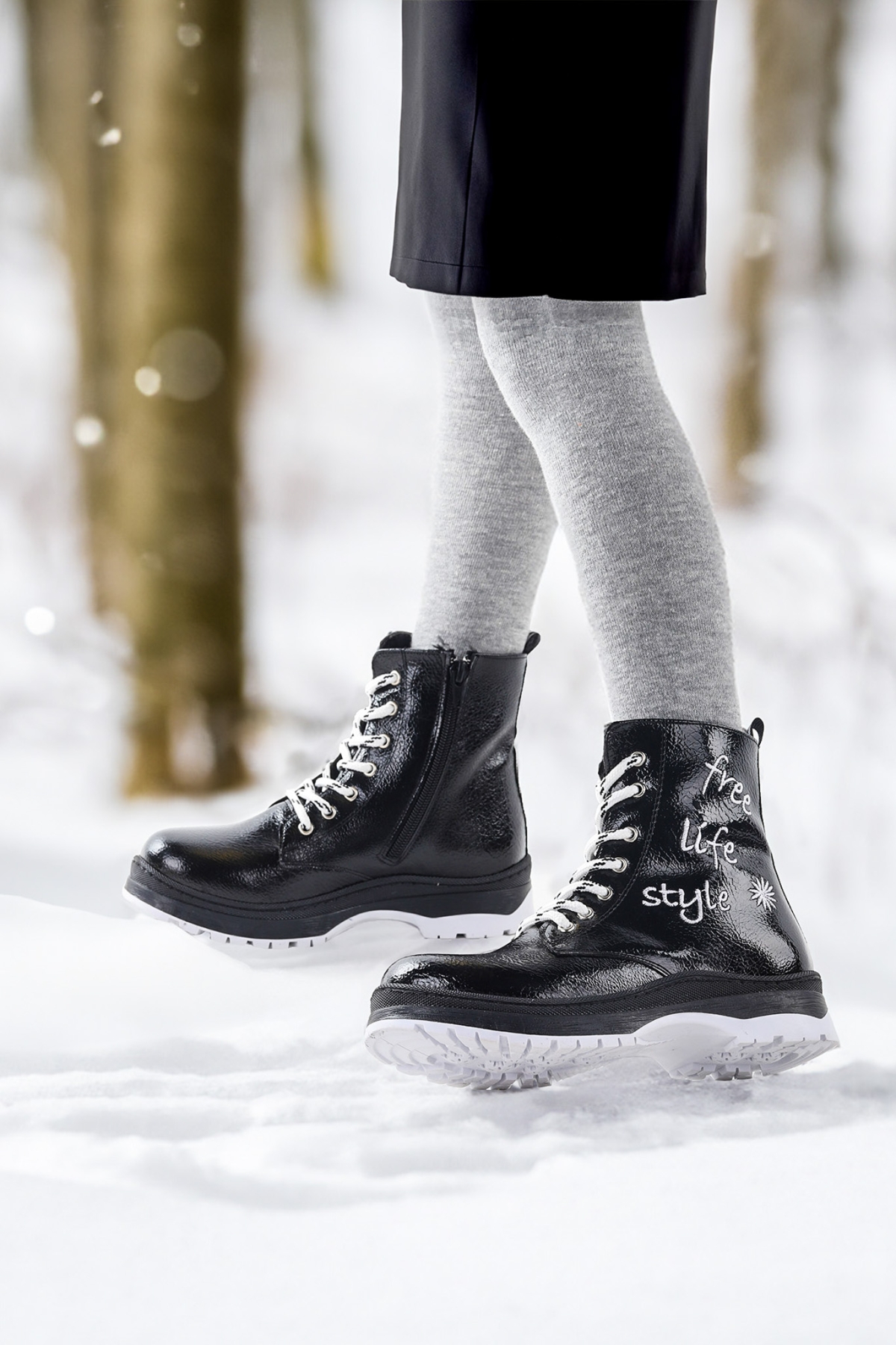 Kiko Kids Free çatlak Termo Taban Kız Çocuk Bot Siyah - Beyaz - Görsel 4