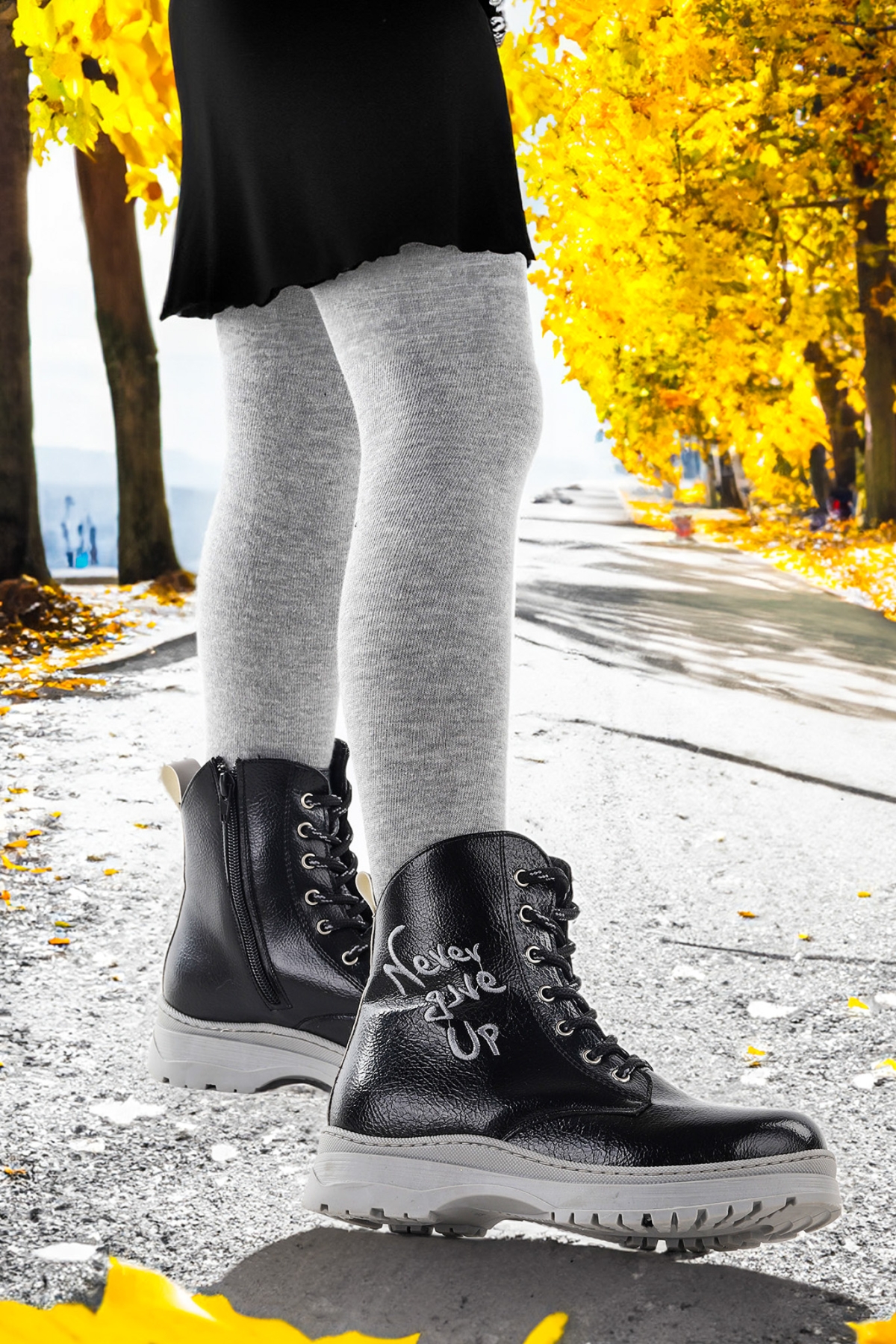 Never Çatlak Termo Taban Kız Çocuk Bot Siyah - Gri - Görsel 5