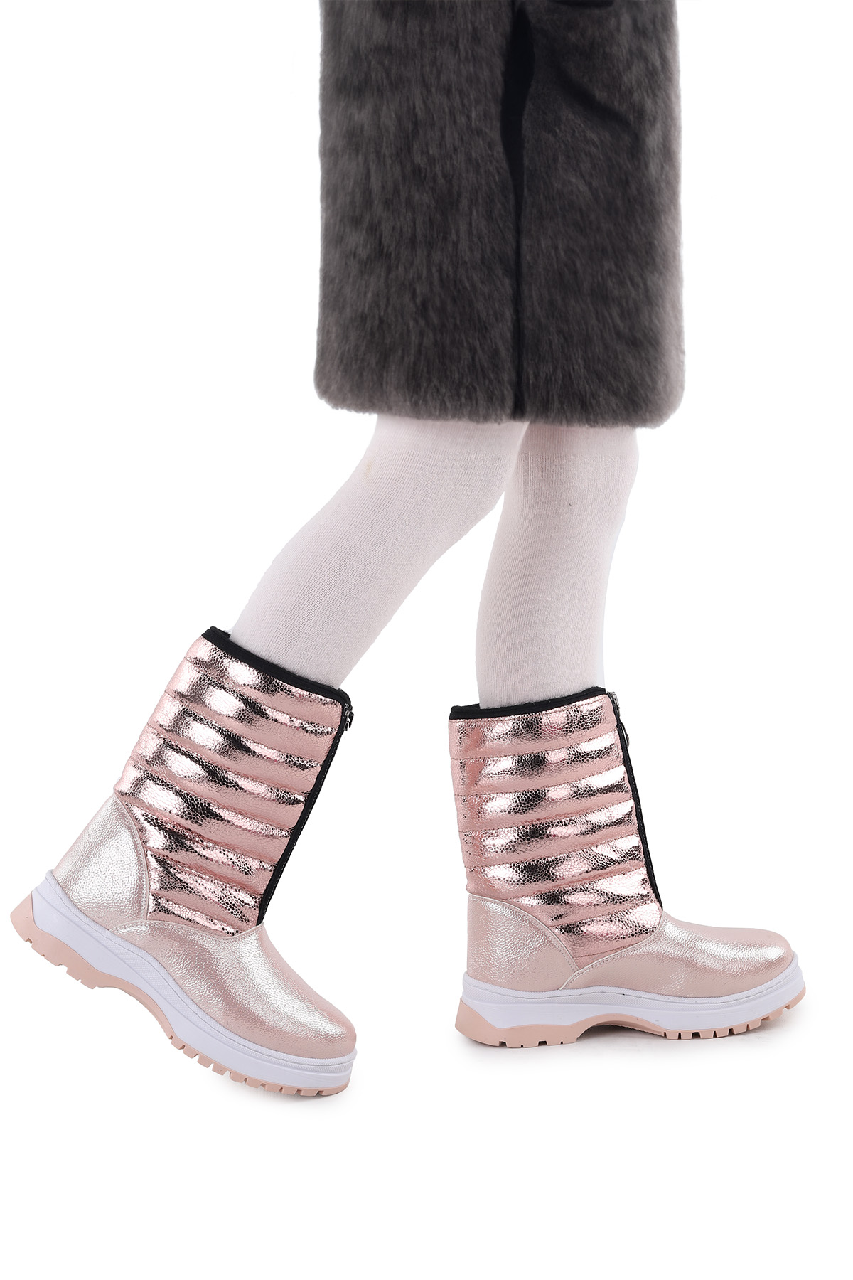 Ronel Vakko Fermuarlı Kız Çocuk Kar Botu Pudra - Görsel 2