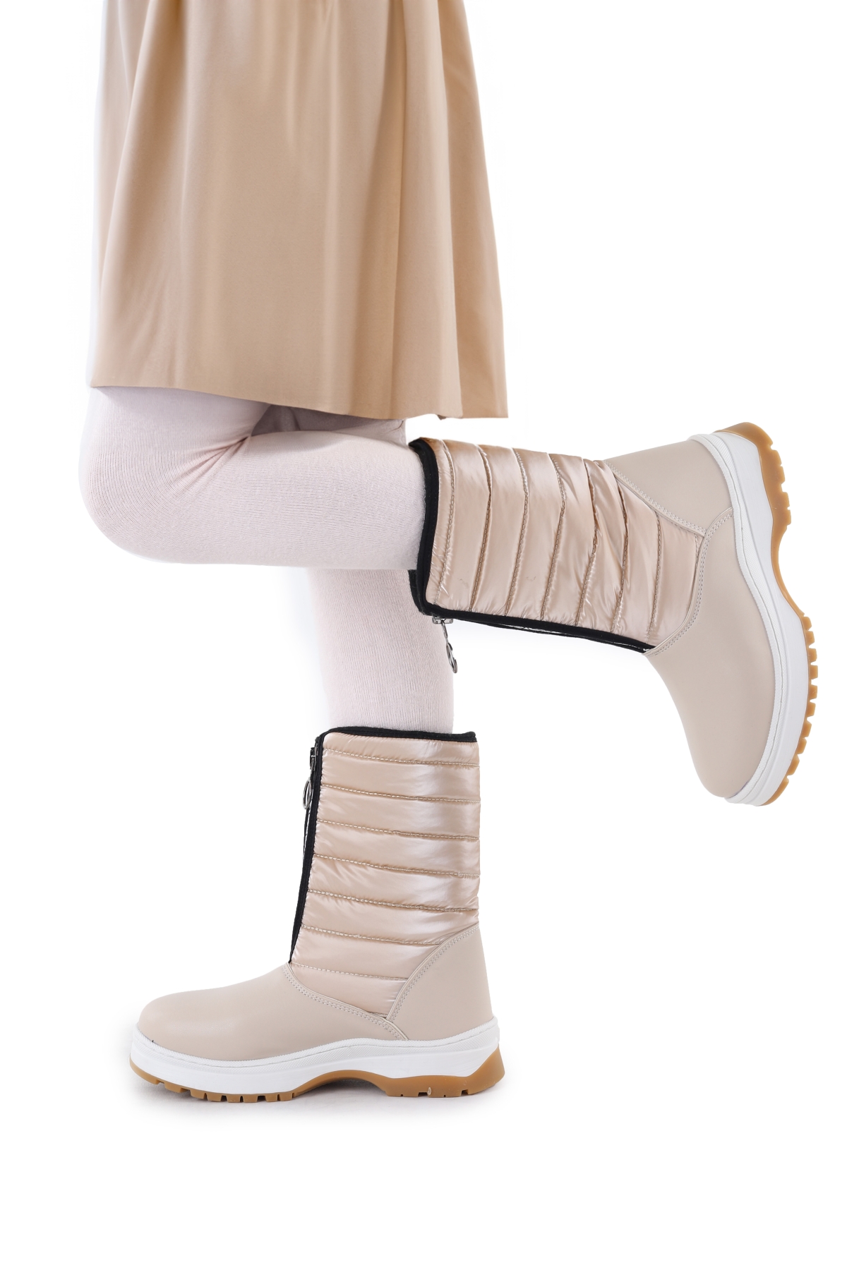 Ronel Cilt Fermuarlı Kız Çocuk Kar Botu Bej - Görsel 4