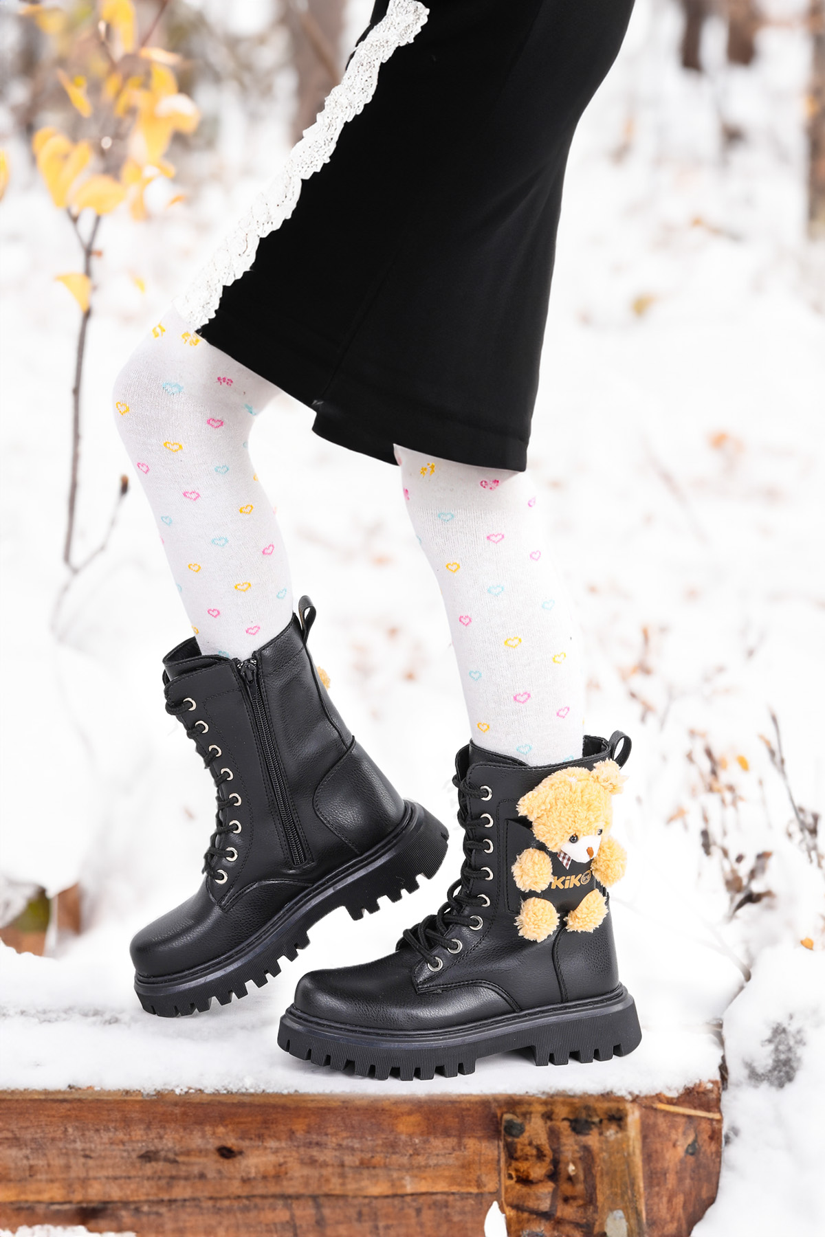 Stanko Ayıcıklı Fermuarlı Kız Çocuk Günlük Bot Ayakkabı Siyah - Görsel 4