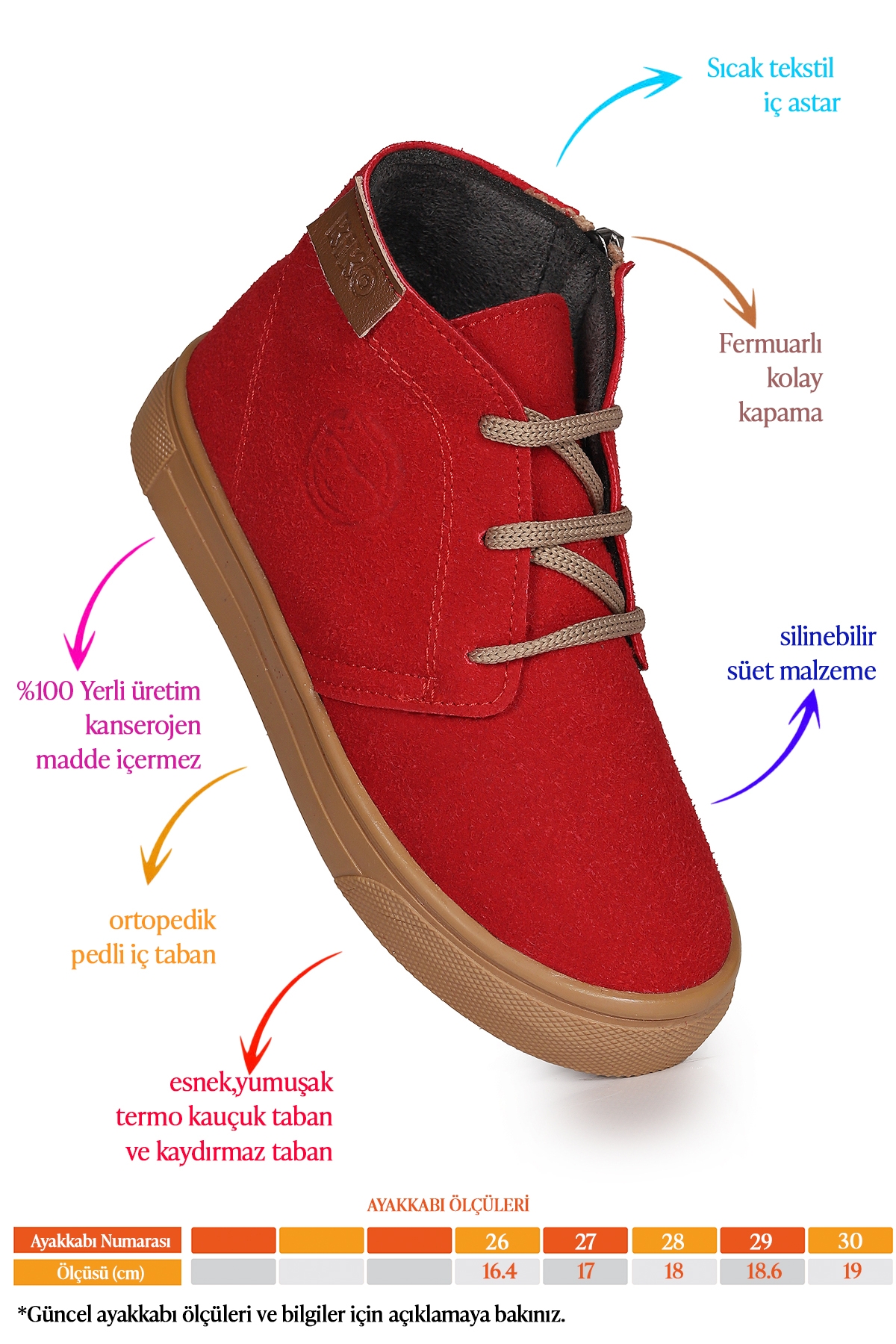 Homer Fermuarlı Kız Çocuk Günlük Bot Ayakkabı Kırmızı - Görsel 3