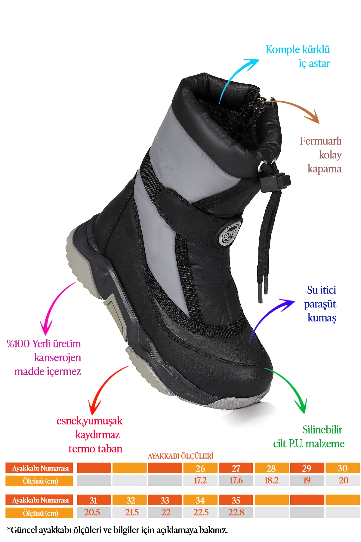 Alexis Fermuarlıı Erkek Çocuk Kar Botu Füme - Siyah - Görsel 3