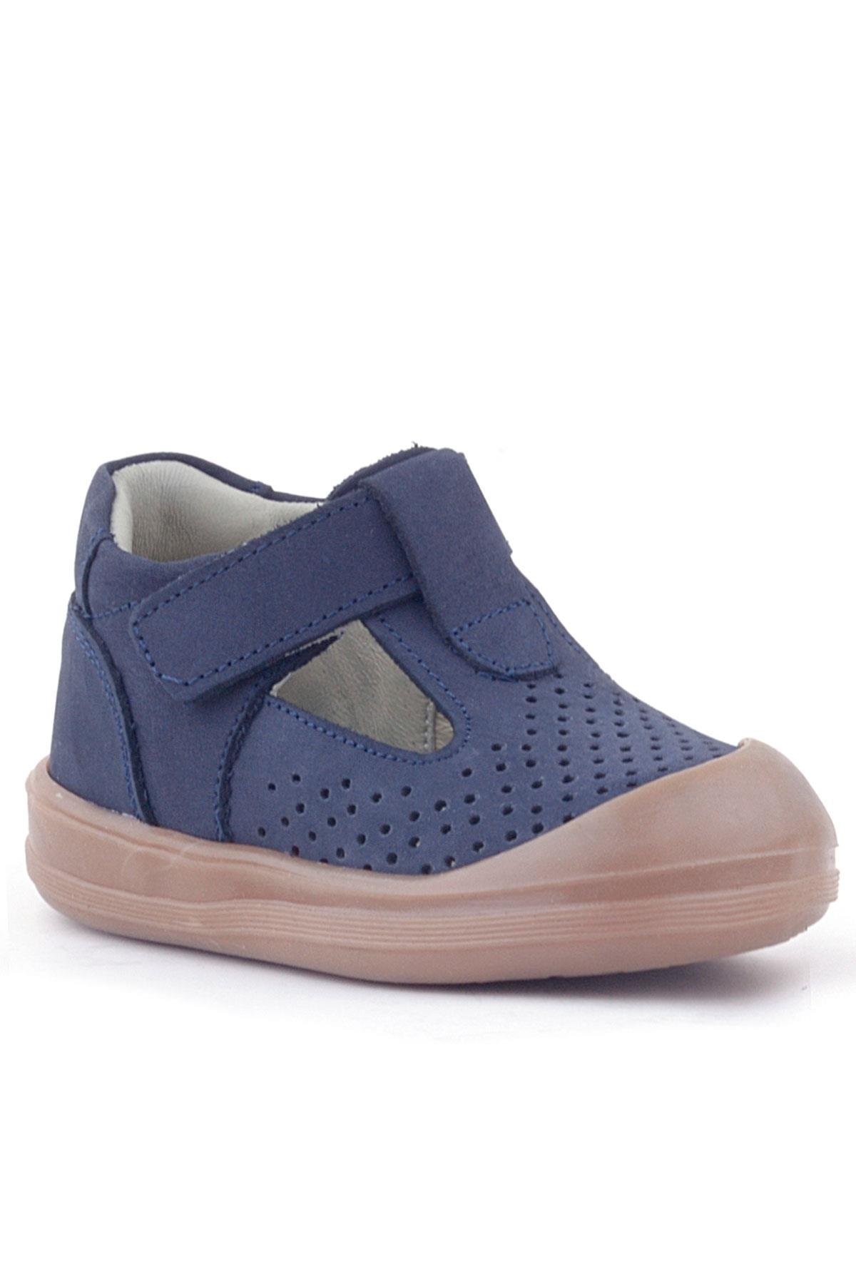 Shaun Hakiki Deri Koyu Lacivert Cırtlı Anatomik Bebek Sandalet - Görsel 3