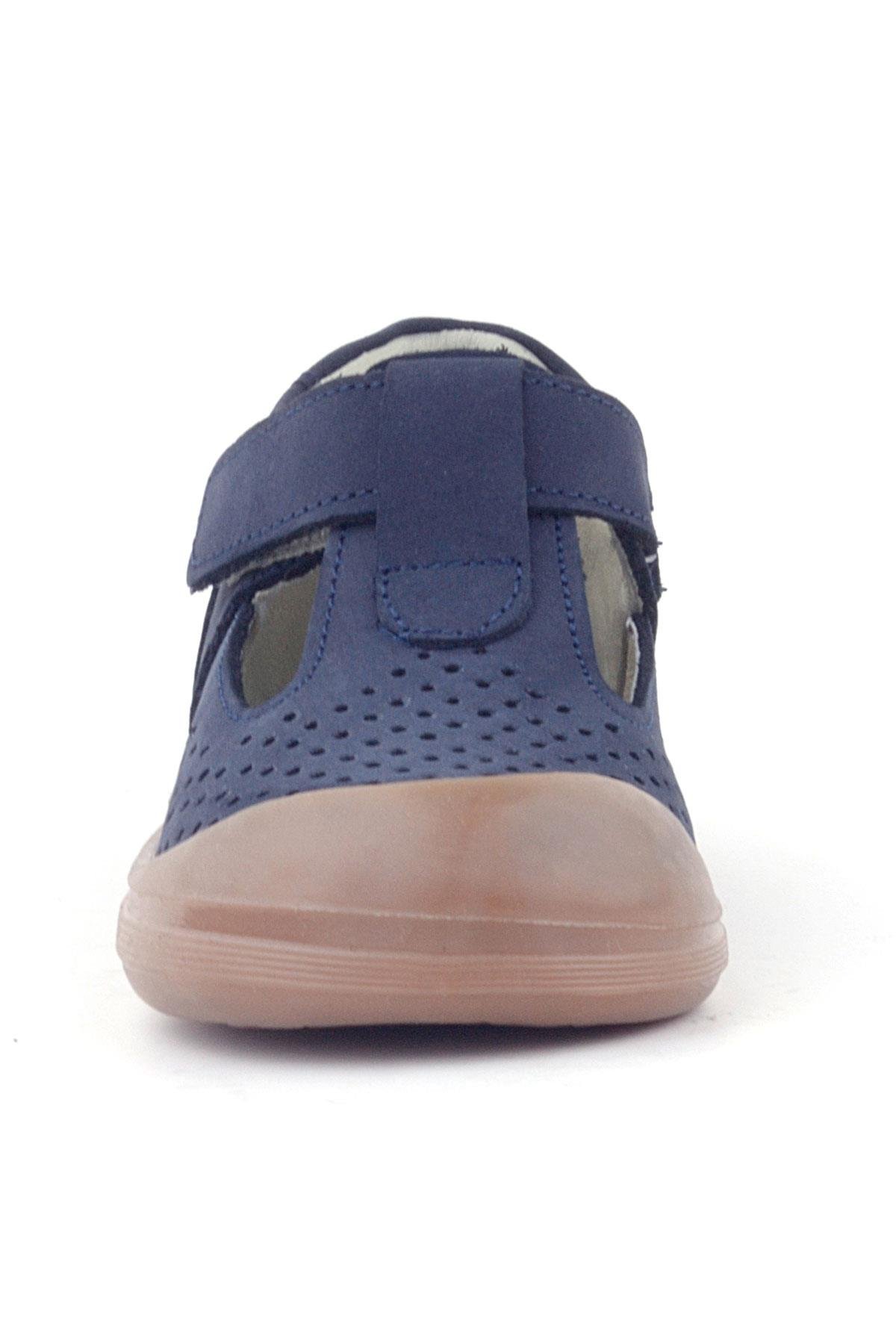 Shaun Hakiki Deri Koyu Lacivert Cırtlı Anatomik Bebek Sandalet - Görsel 4
