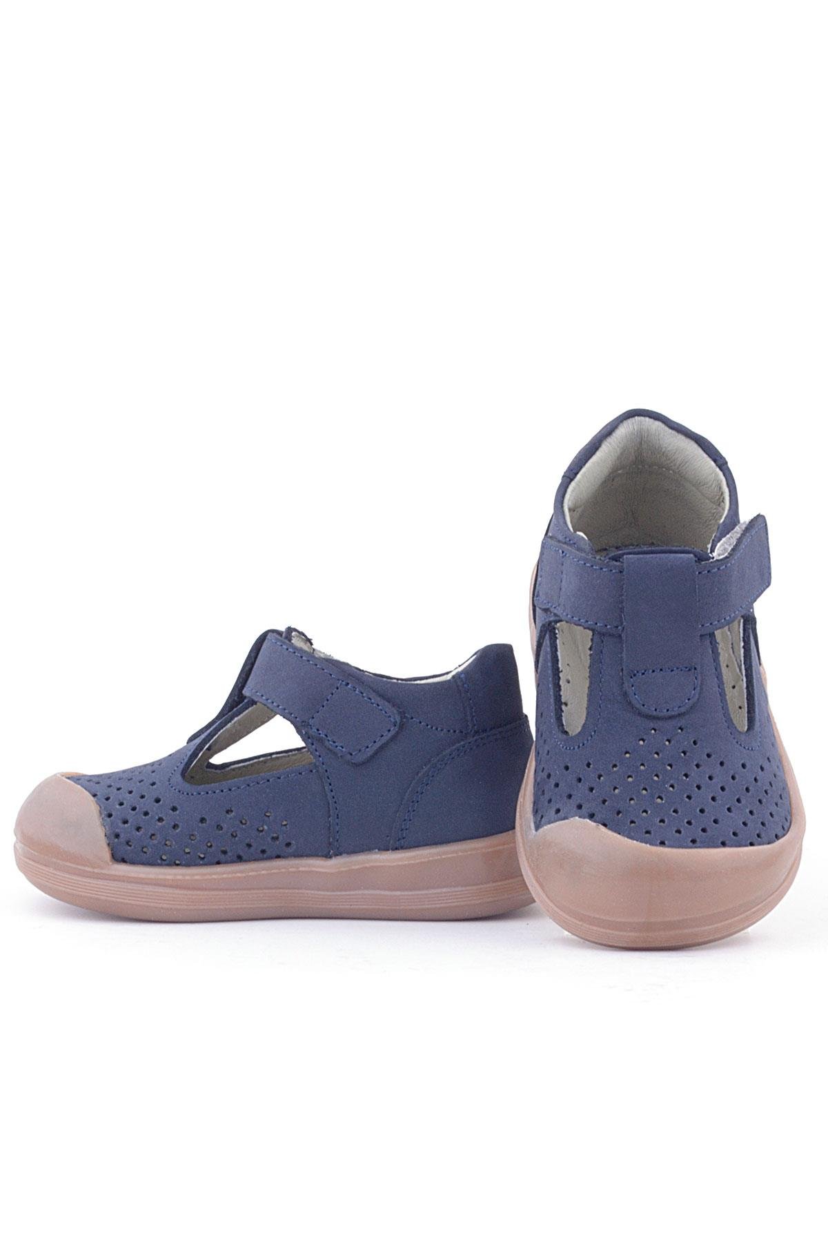 Shaun Hakiki Deri Koyu Lacivert Cırtlı Anatomik Bebek Sandalet - Görsel 6