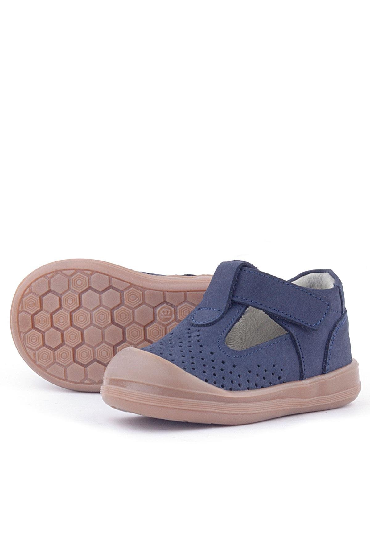 Shaun Hakiki Deri Koyu Lacivert Cırtlı Anatomik Bebek Sandalet - Görsel 7