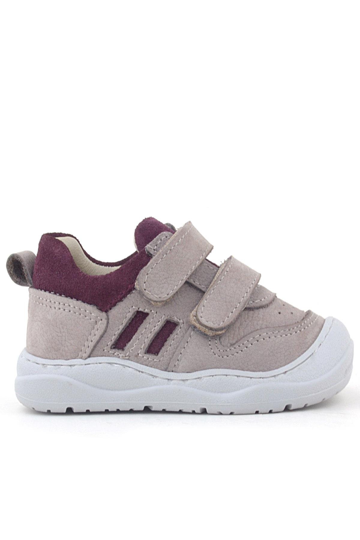 Schaggy Hakiki Deri Açık Bej Bordo Bebek Spor Ayakkabı - Görsel 2