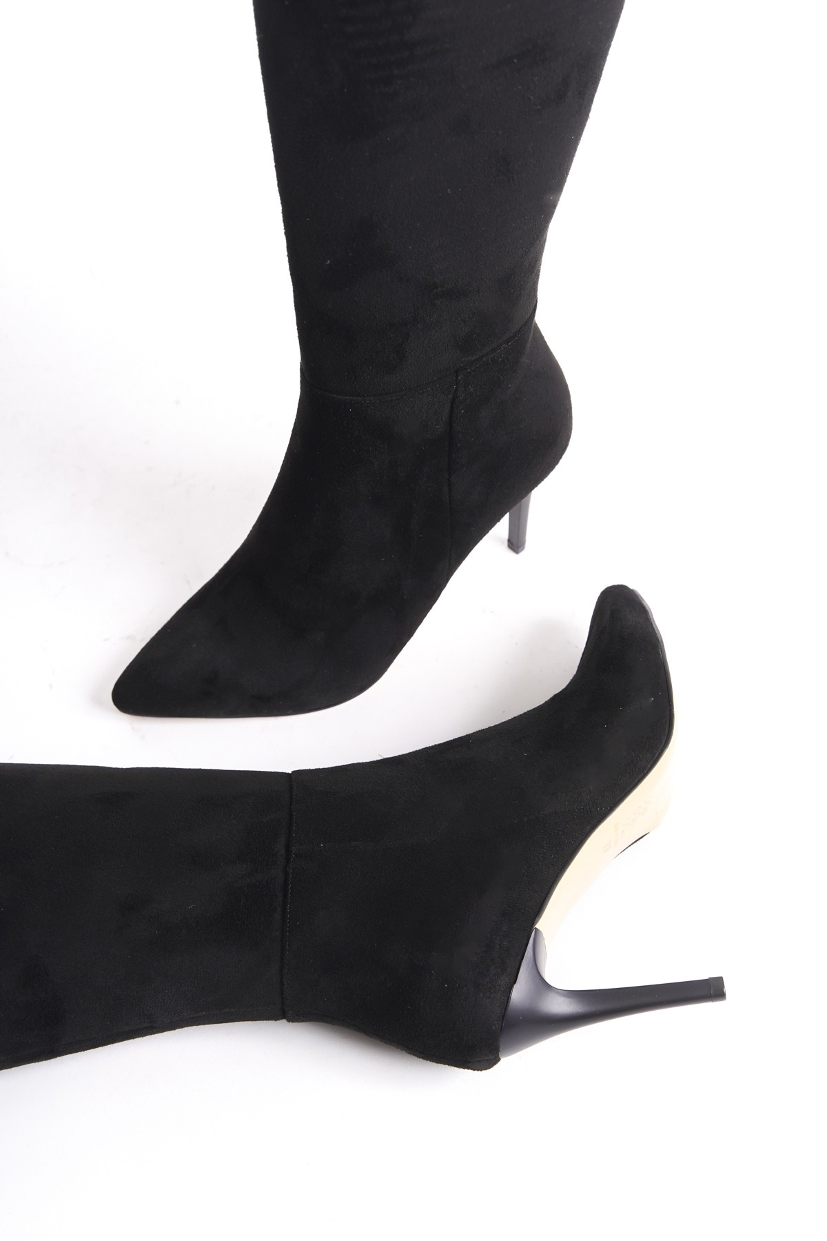 İlibri Siyah Süet İnce Topuklu Klasik Çizme - Görsel 3