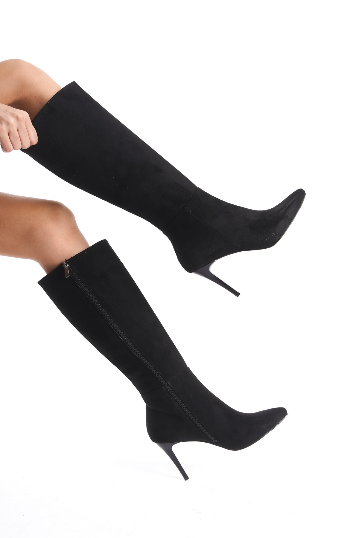 İlibri Siyah Süet İnce Topuklu Klasik Çizme - Görsel 4