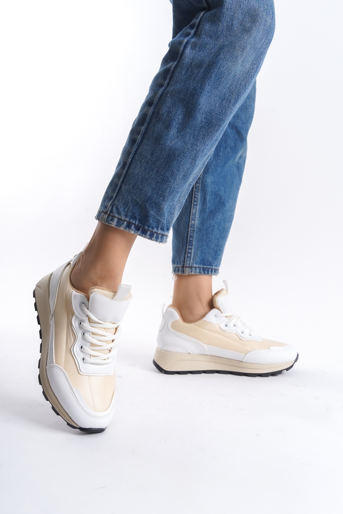 Sersp Beyaz Krem Sneaker Hafif Günlük Spor Ayakkabı - Görsel 2