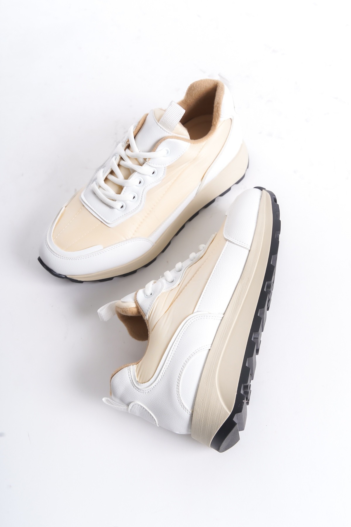 Sersp Beyaz Krem Sneaker Hafif Günlük Spor Ayakkabı - Görsel 3