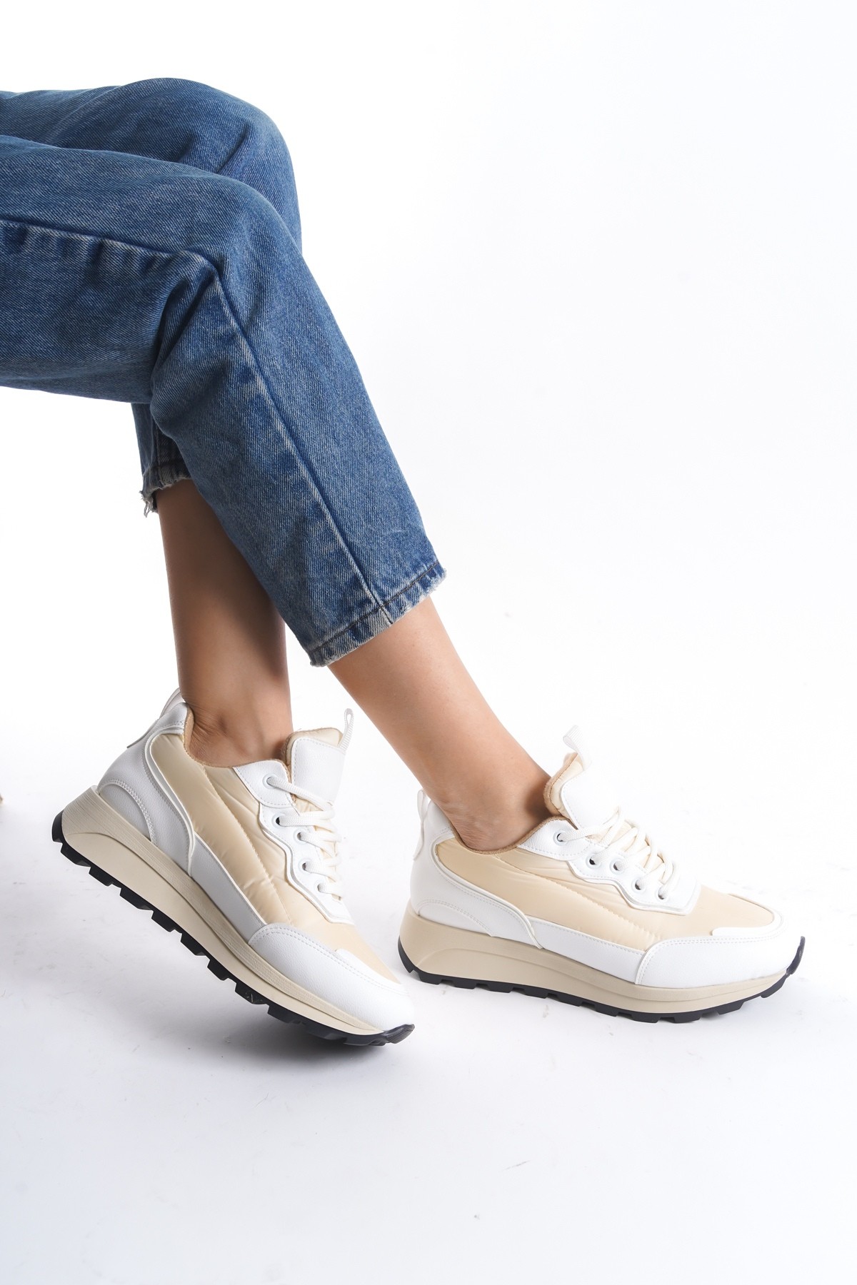 Sersp Beyaz Krem Sneaker Hafif Günlük Spor Ayakkabı - Görsel 4