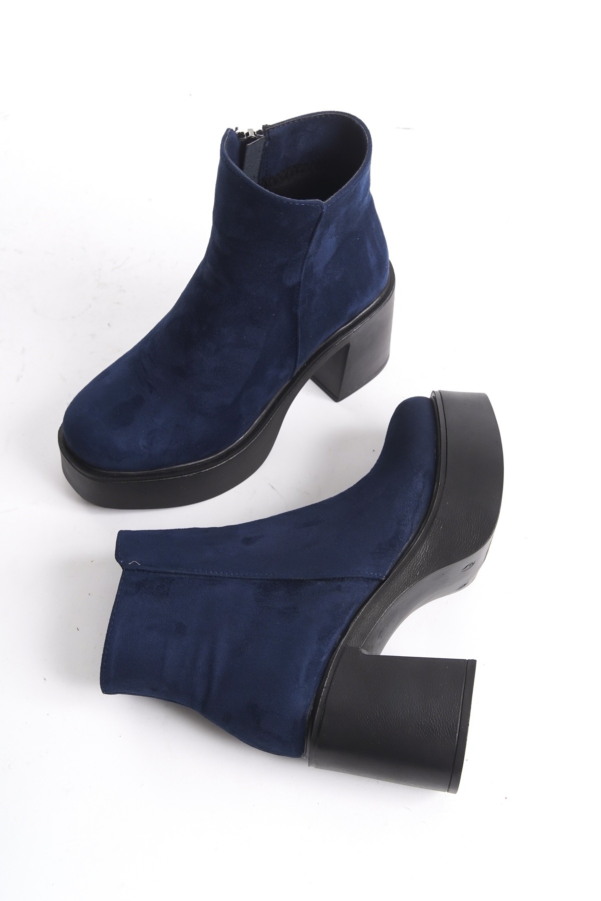 Hancez Lacivert Süet Kalın Platform Topuklu Kadın Bot - Görsel 3