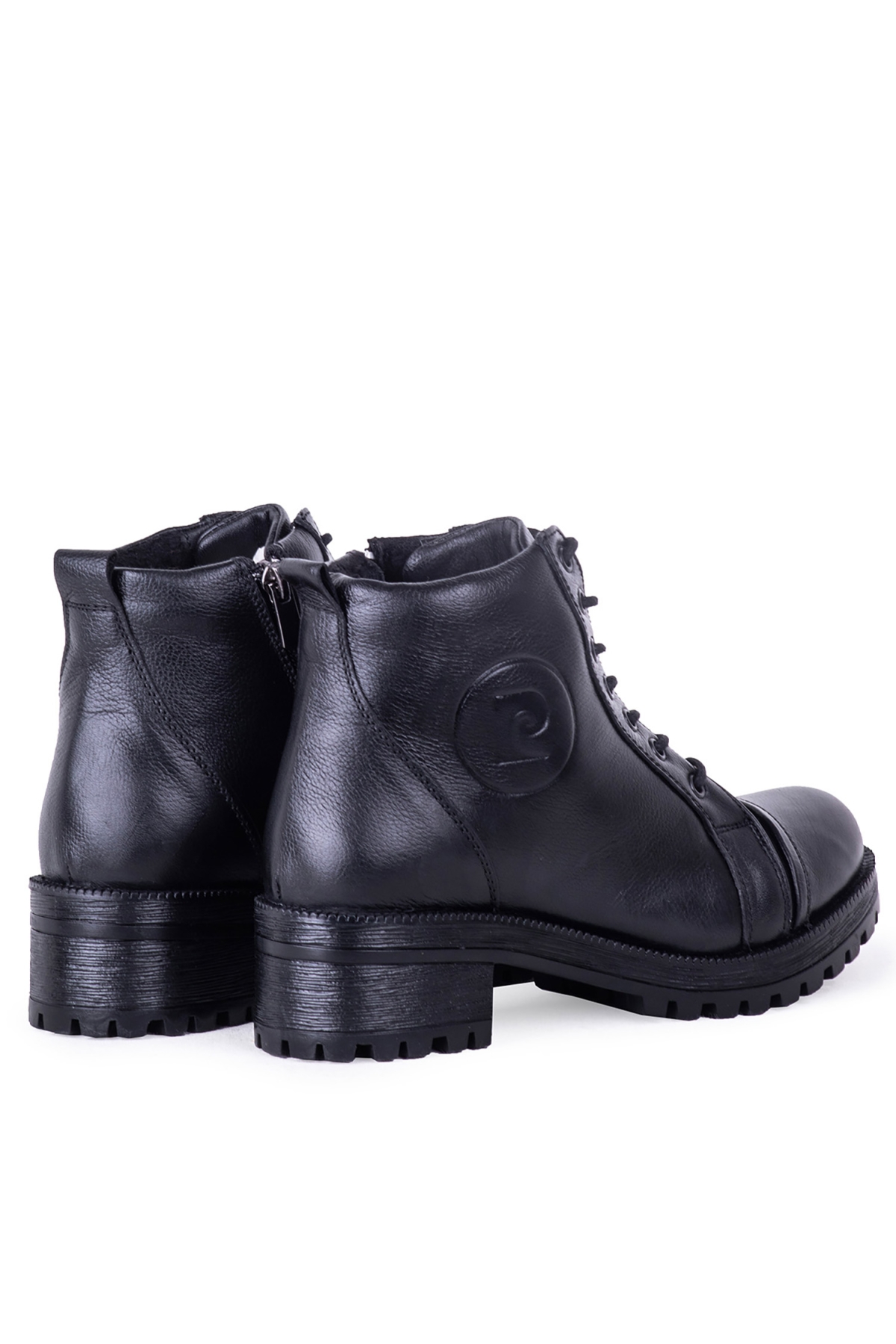 54062 Kadın Hakiki Deri Fermuarlı Bağcıklı Bot Siyah - Görsel 4