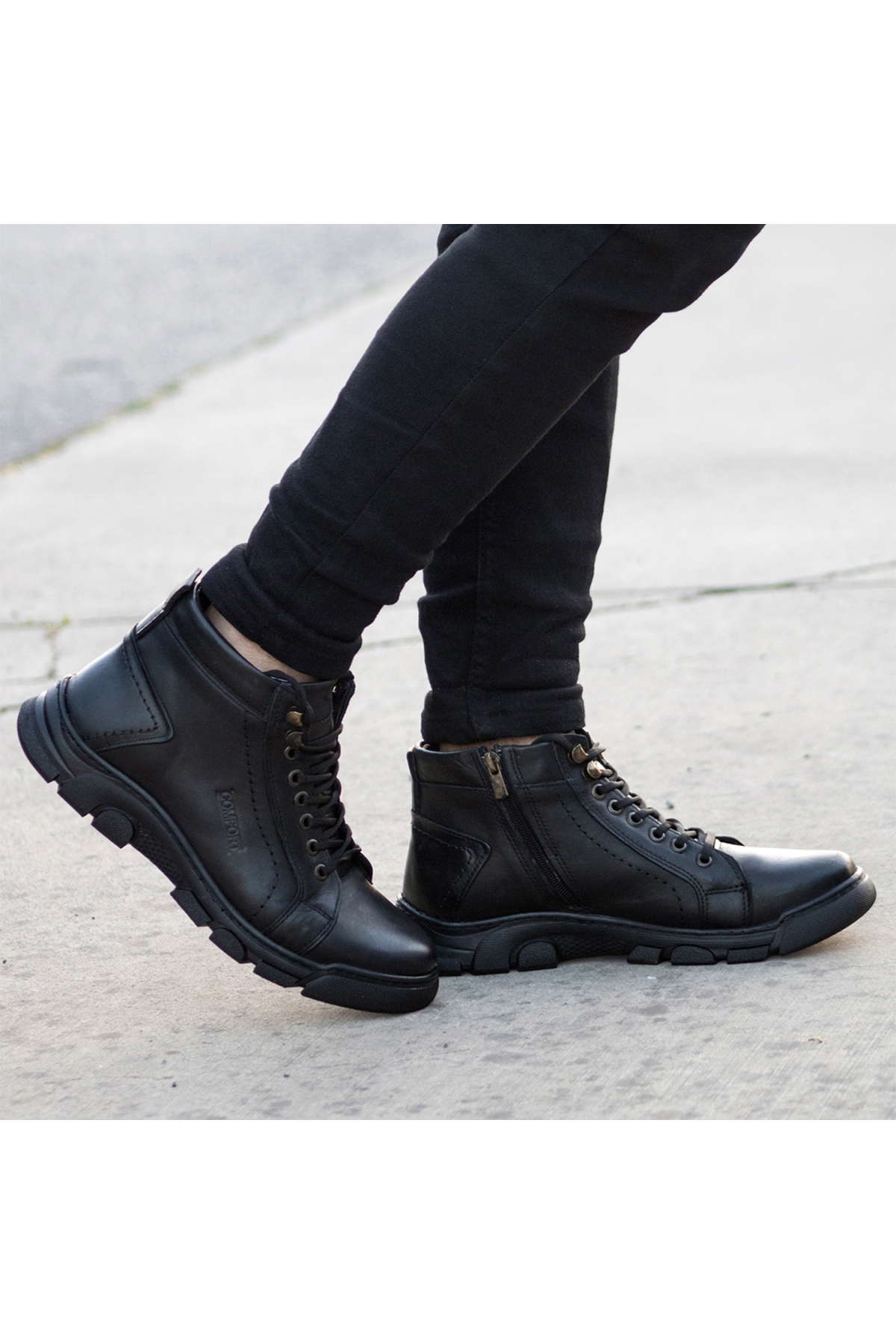 Lass Kışlık Hakiki Deri Erkek Bot Fermuarlı Siyah - Görsel 4