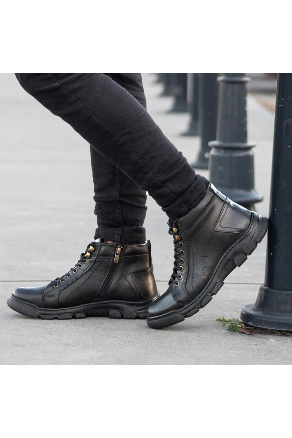 Lass Kışlık Hakiki Deri Erkek Bot Fermuarlı Siyah - Görsel 5