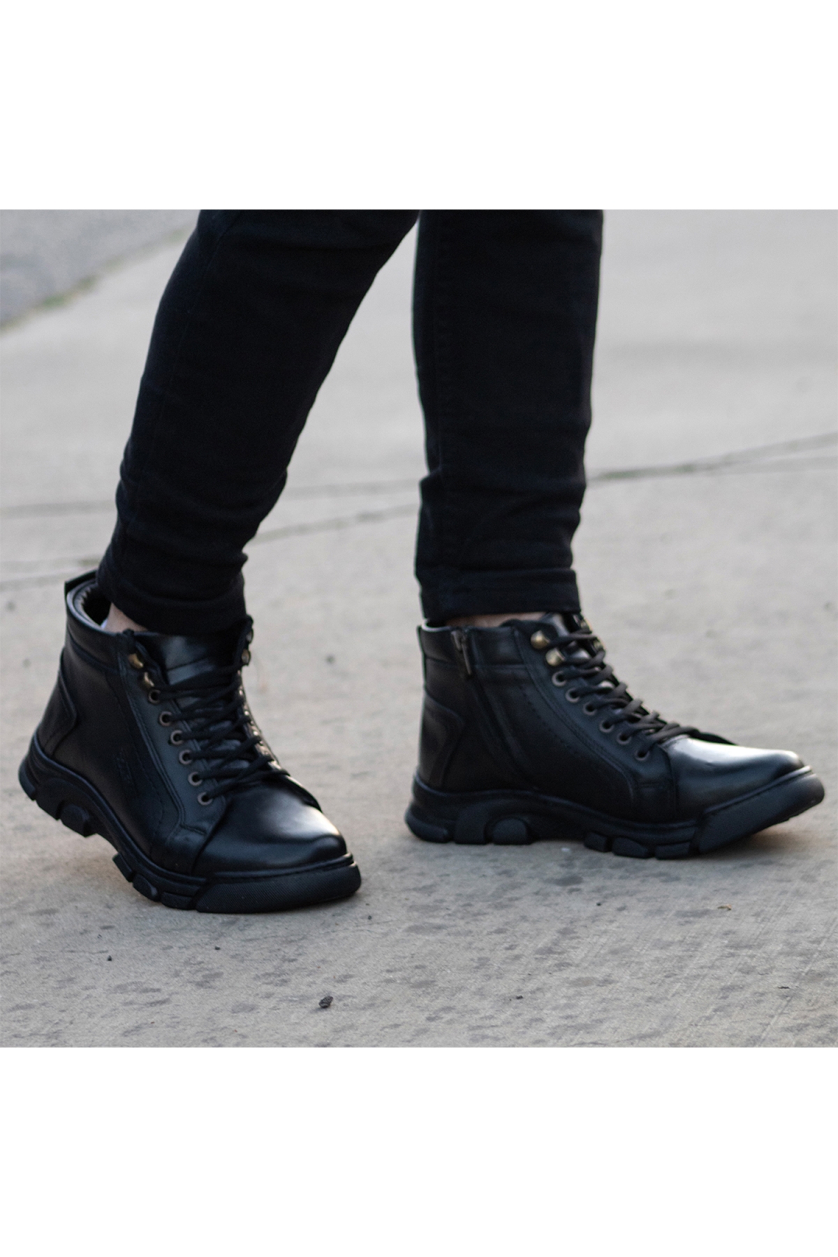 Lass Kışlık Hakiki Deri Erkek Bot Fermuarlı Siyah - Görsel 7